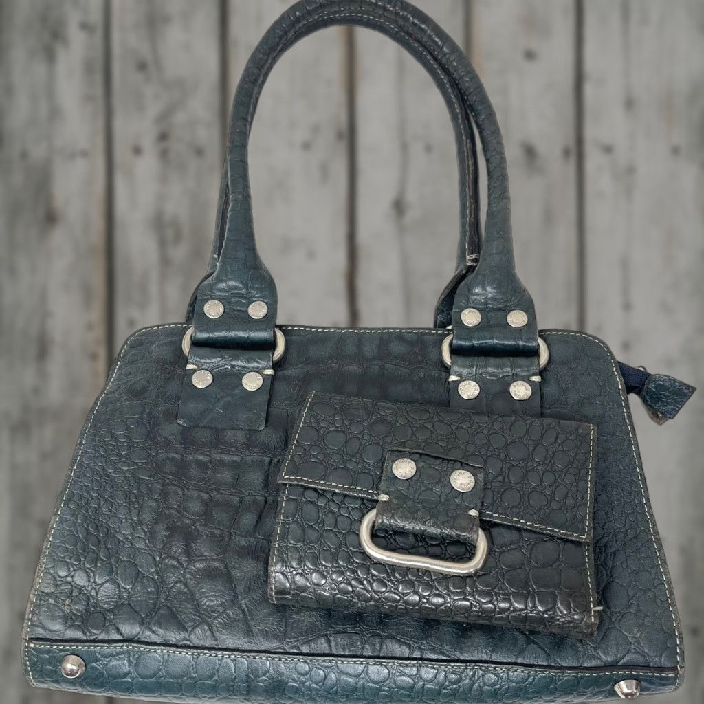 Vintage Prune Designer Leather Satchel Handbag Medium Blue Elegant Womens Size ONE SIZE - 1 Thumbnail