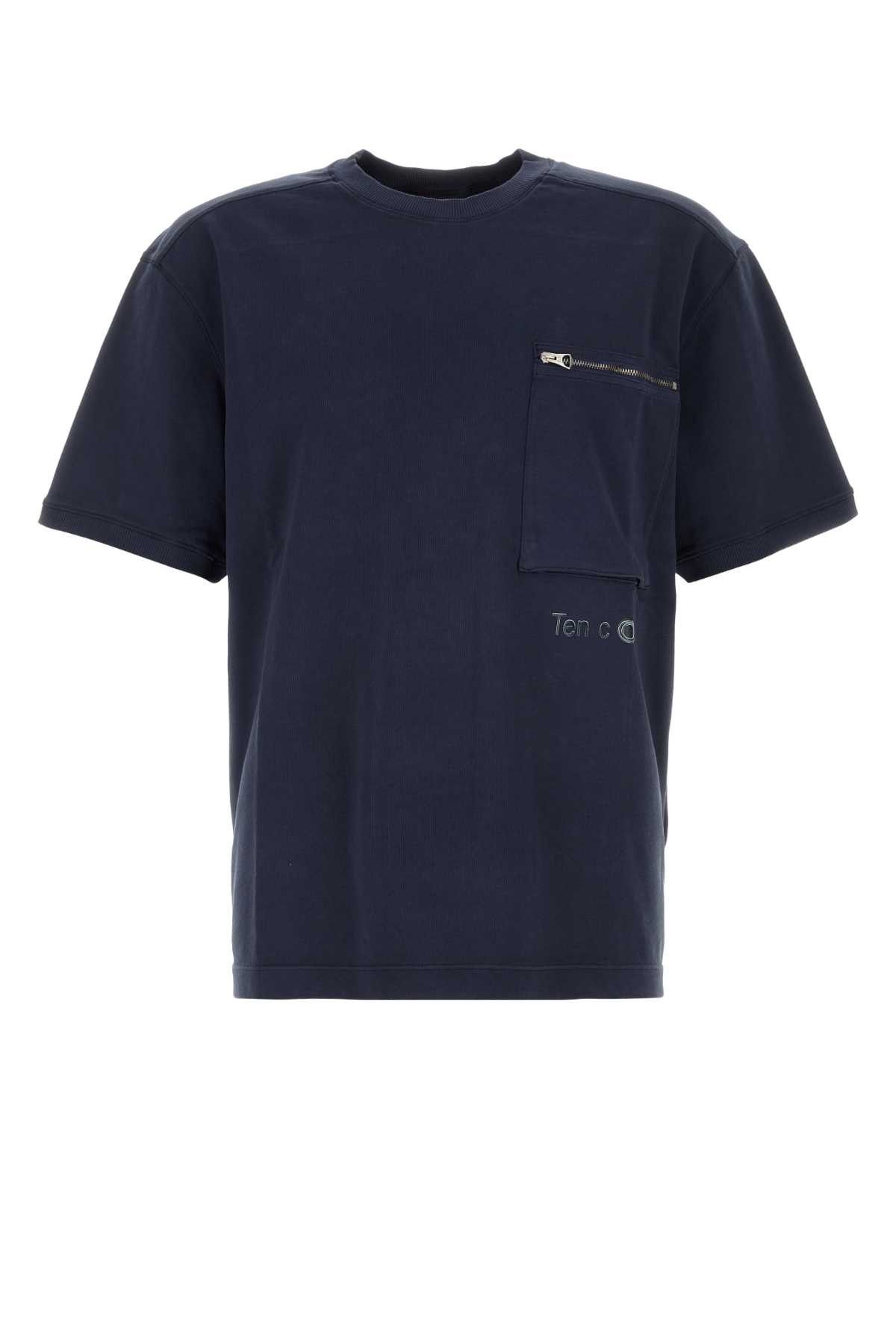 Tシャツ・カットソー Ten-C Navy blue cotton t-shirt  (23CTCUH02089A06021 888) Ten-C Navy blue cotton t-shirt (23CTCUH02089A06021 888) (Ten