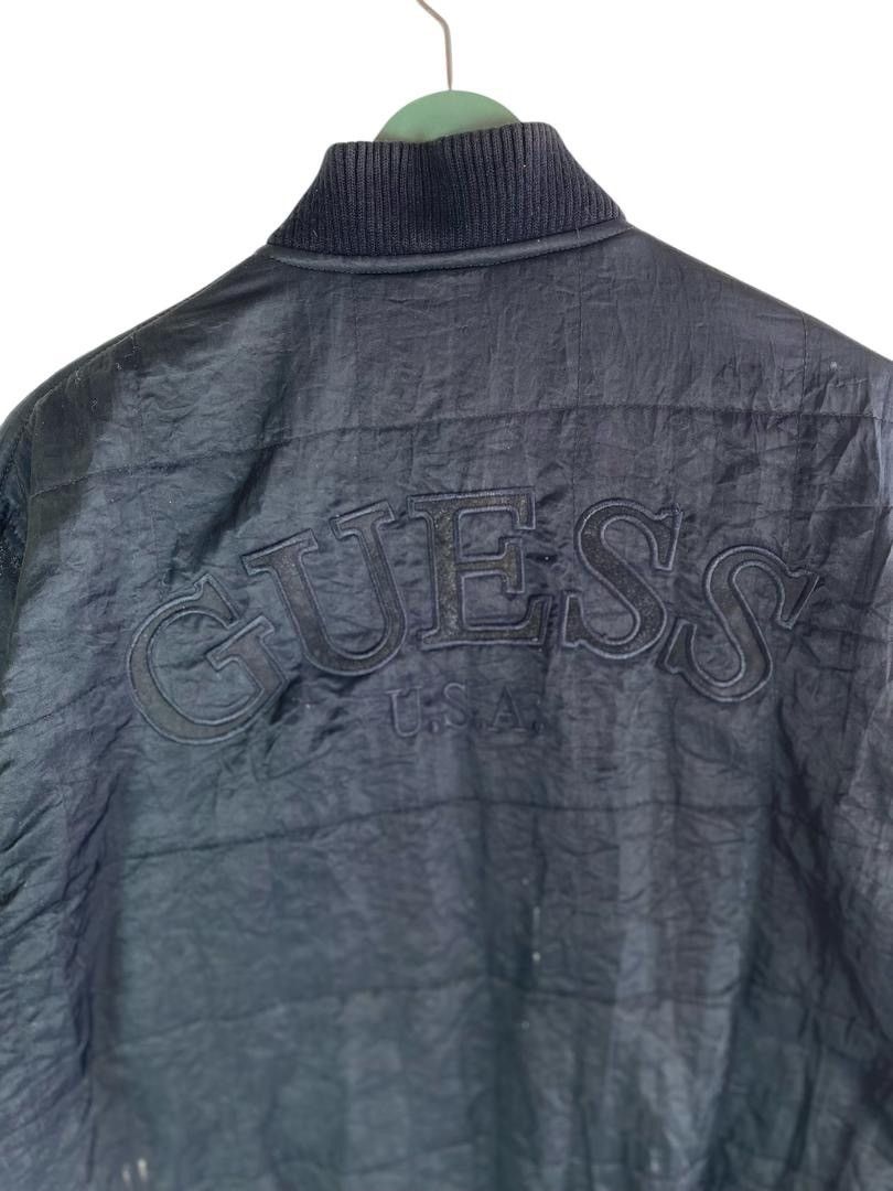 Guess × Vintage 90s rare GUESS goatskin sleeve snap button varsity jacket Size US L / EU 52-54 / 3 - 2 Thumbnail
