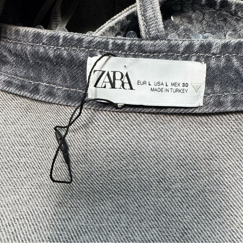 Zara New ZARA TRF Sequin Foil Denim Crop Grey Top Size L Size L / US 10 / IT 46 - 8 Thumbnail