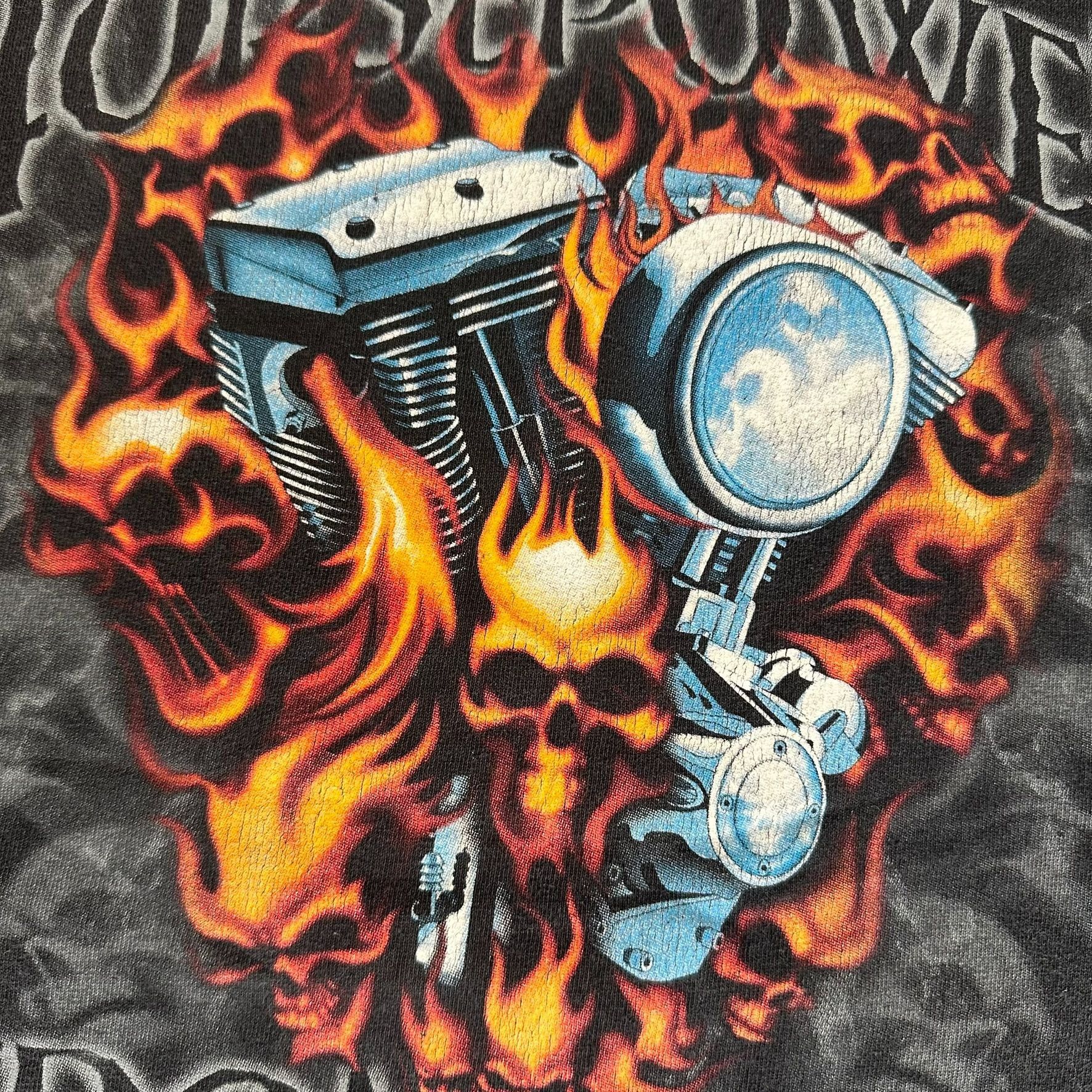 Vintage Vintage Horsepower From Hell Flame Skull T-Shirt Boxy Faded Size US XXL / EU 58 / 5 - 4 Thumbnail