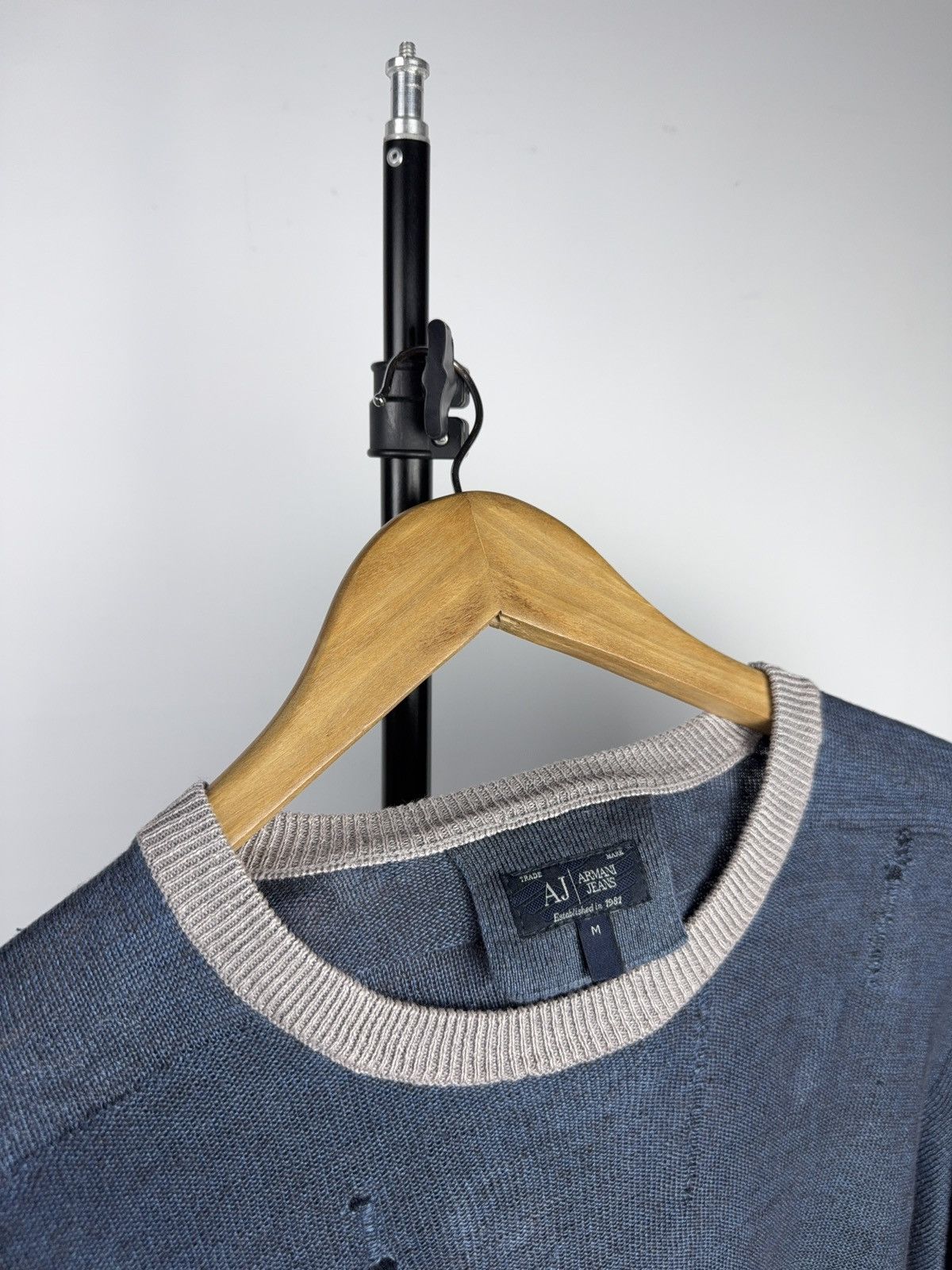 Armani Luxury 00s Armani Jeans Distressed Knit Sweater Faded Blue Size US M / EU 48-50 / 2 - 4 Thumbnail