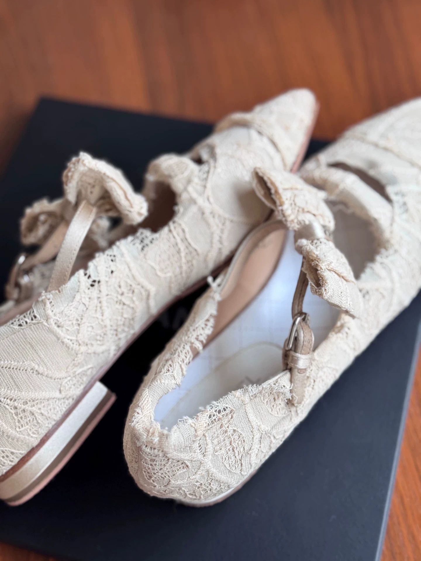 Chanel CHANEL 98 New Nude Lace Bow Flats 38C Size US 7 / IT 37 - 6 Thumbnail