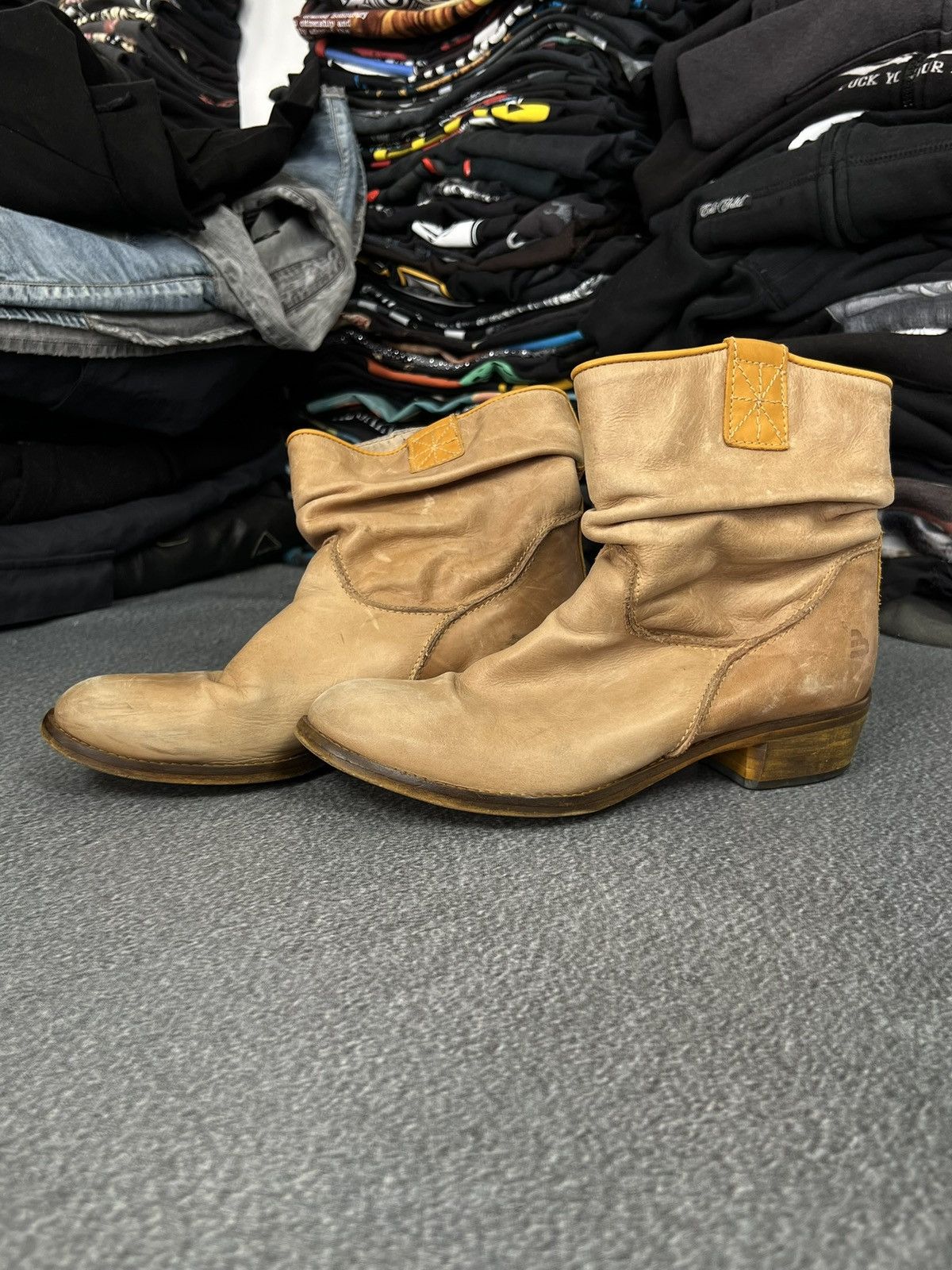 Vintage Cowboy Mid leather boots moto vintage shoes Size US 9 / IT 39 - 1 Thumbnail