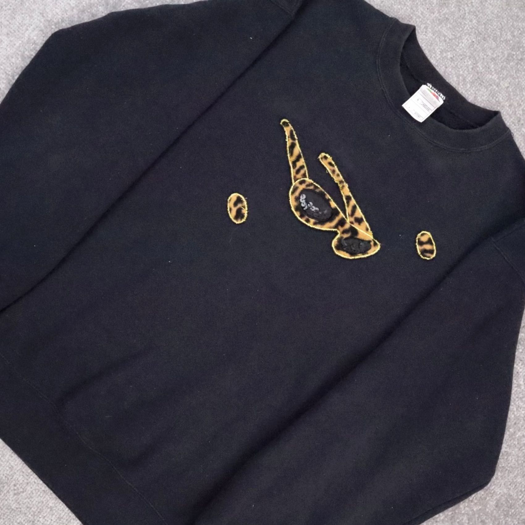Fruit Of The Loom VINTAGE Fruit of the Loom Sweatshirt Men L Black Cheetah 90s Funny Pullover Mens Size US L / EU 52-54 / 3 - 6 Thumbnail