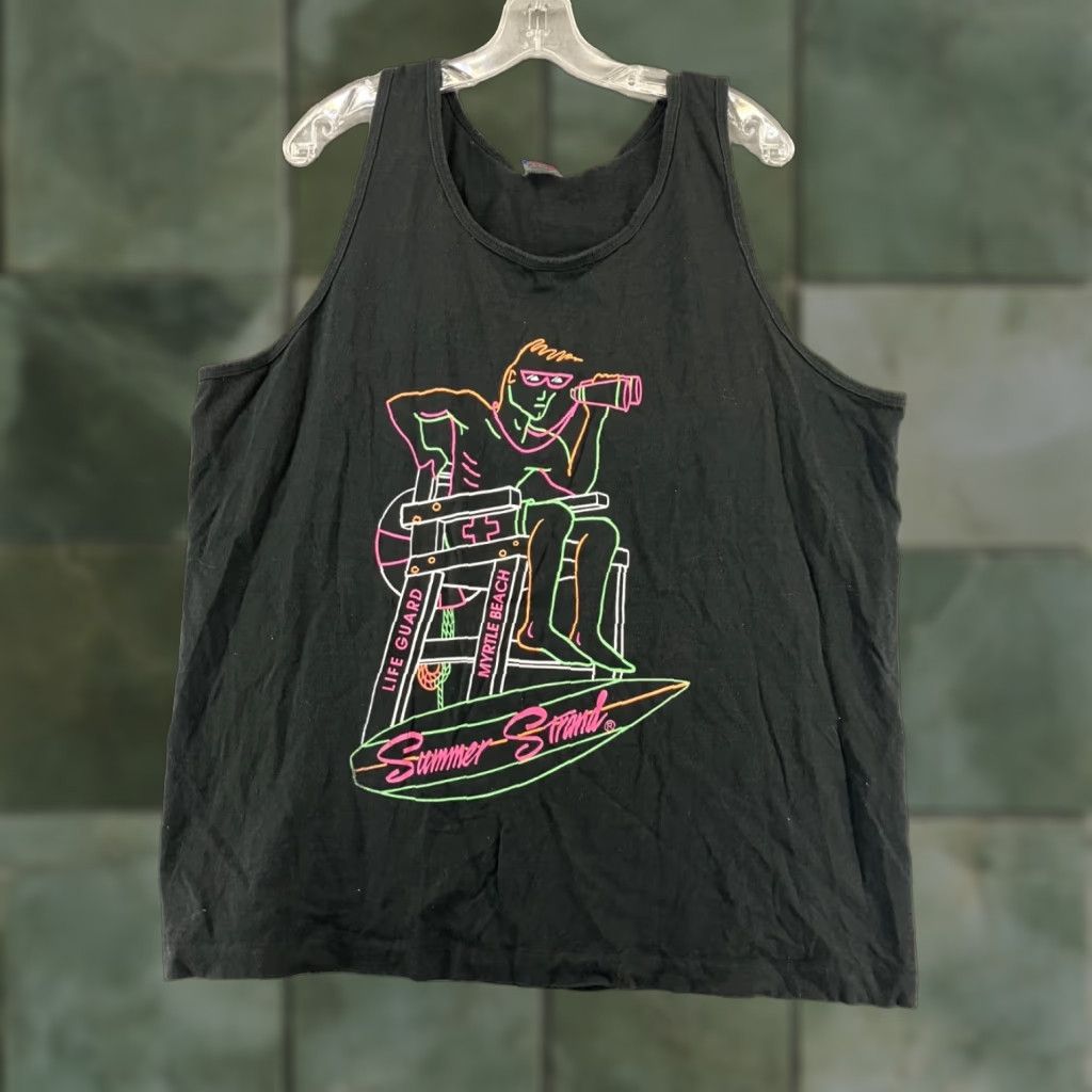 Fruit Of The Loom VINTAGE Fruit of the Loom Tank Top Graphic Summer Beach 90s Adults XL Black Men Shirt Size US XL / EU 56 / 4 - 1 Thumbnail