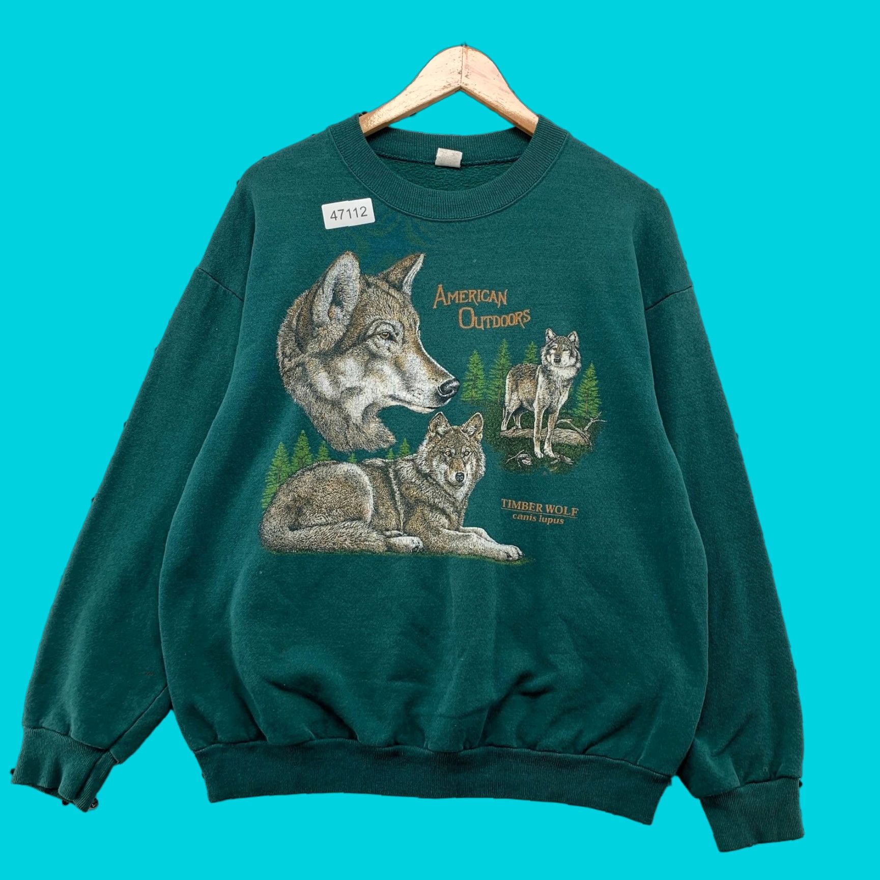 Vintage VINTAGE Wolf Nature Sweatshirt Mens Large Green Timberwolf American Outdoor USA Size US L / EU 52-54 / 3 - 1 Thumbnail