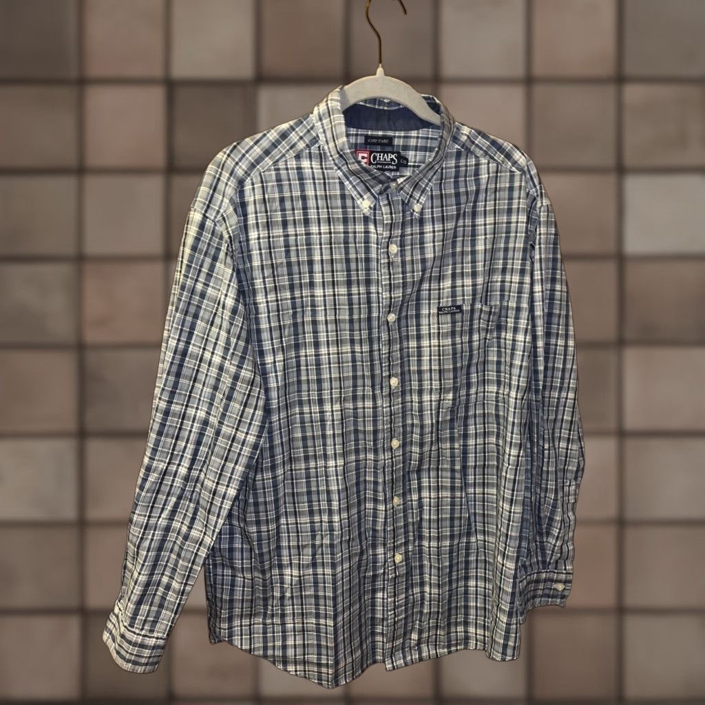Chaps VINTAGE Ralph Lauren Chaps Shirt Mens L Blue White Plaid Long Sleeve Button-Up Casual Fall Winter Size US L / EU 52-54 / 3 - 1 Thumbnail
