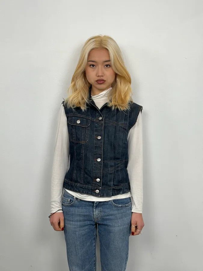 Jean Paul Gaultier 2000s Jean Paul Gaultier Blue Elastic Sleeveless Vest Denim Jacket Size S / US 4 / IT 40 - 2 Thumbnail