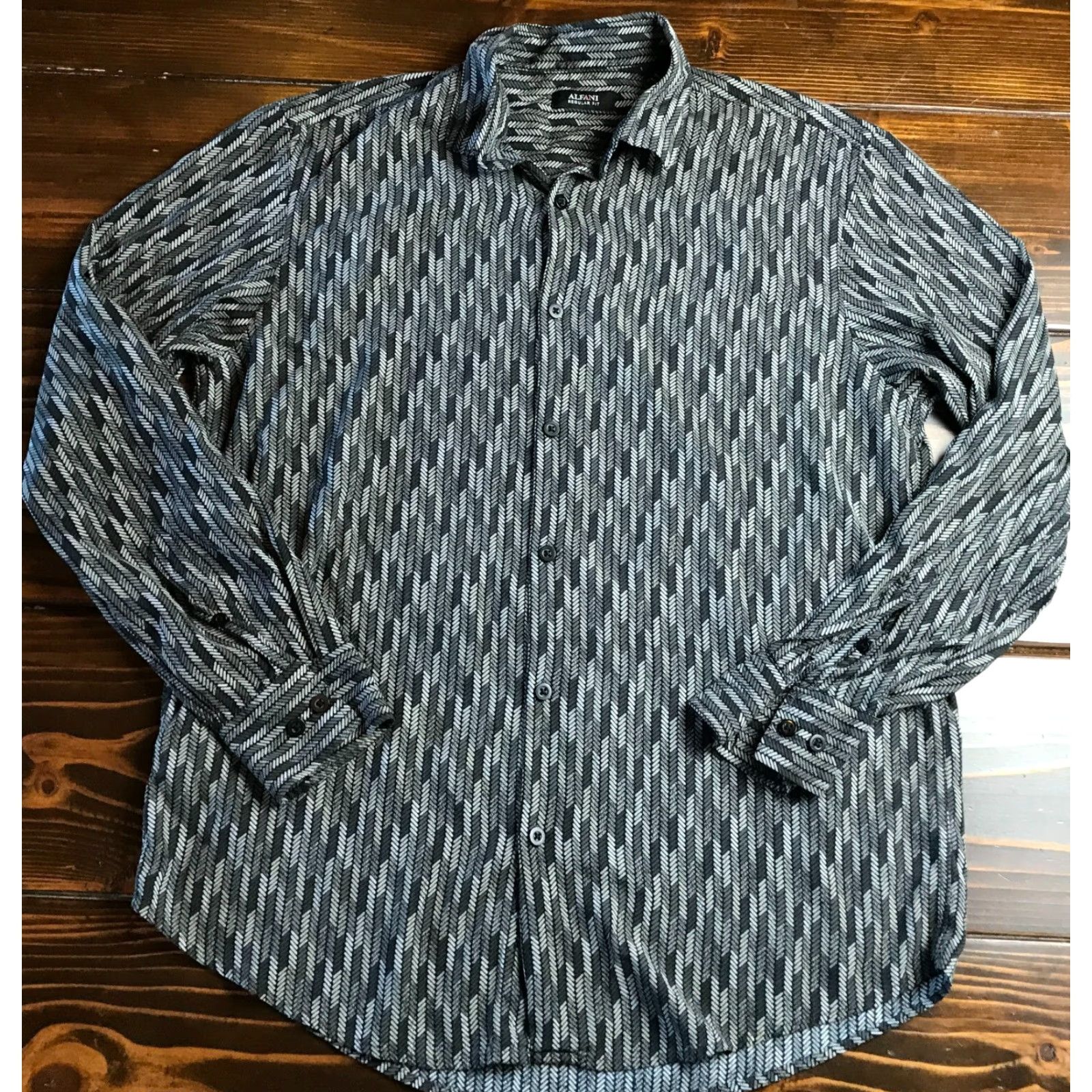 Alfani Alfani Shirt Men’s Size M Gray Regular Button-Down Shirt - Button Up Casual, Long Sleeve, Fall Spring Summer, Mens Size US M / EU 48-50 / 2 - 2 Thumbnail
