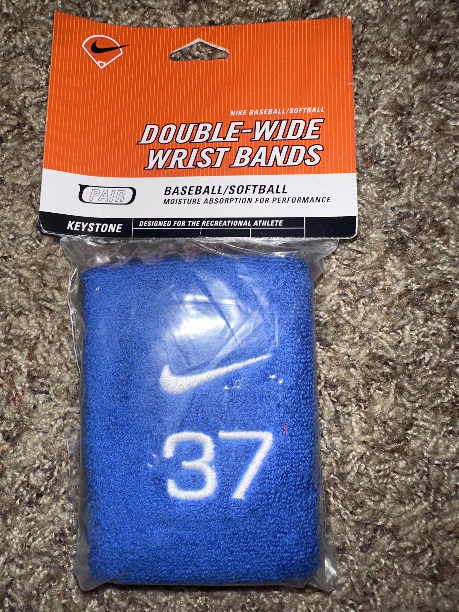 Nike Nike Baseball/Softball 2 #37 Blue Double Wide Wrist Bands Size ONE SIZE - 1 Thumbnail