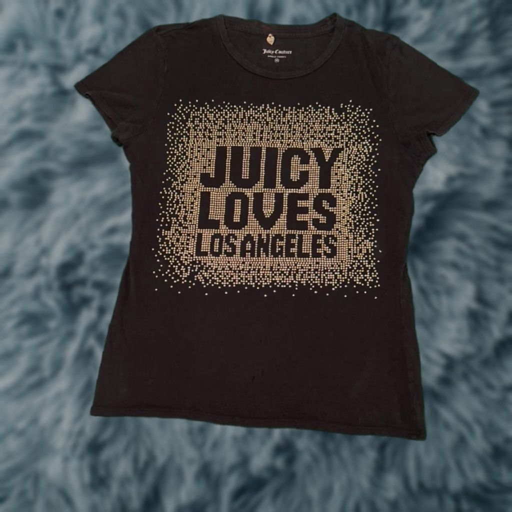 Juicy Couture VINTAGE Juicy Couture Loves Los Angeles LA Embellished Shirt Womens M Rhinestone 90s Y2k Black T-Shirt Size M / US 6-8 / IT 42-44 - 1 Thumbnail
