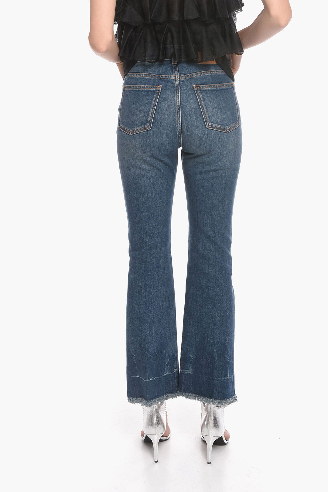 Stella McCartney og1mm0824 Fringed Flared Denims With Logo Patch in Blue Size 30" / US 8 / IT 44 - 2 Thumbnail