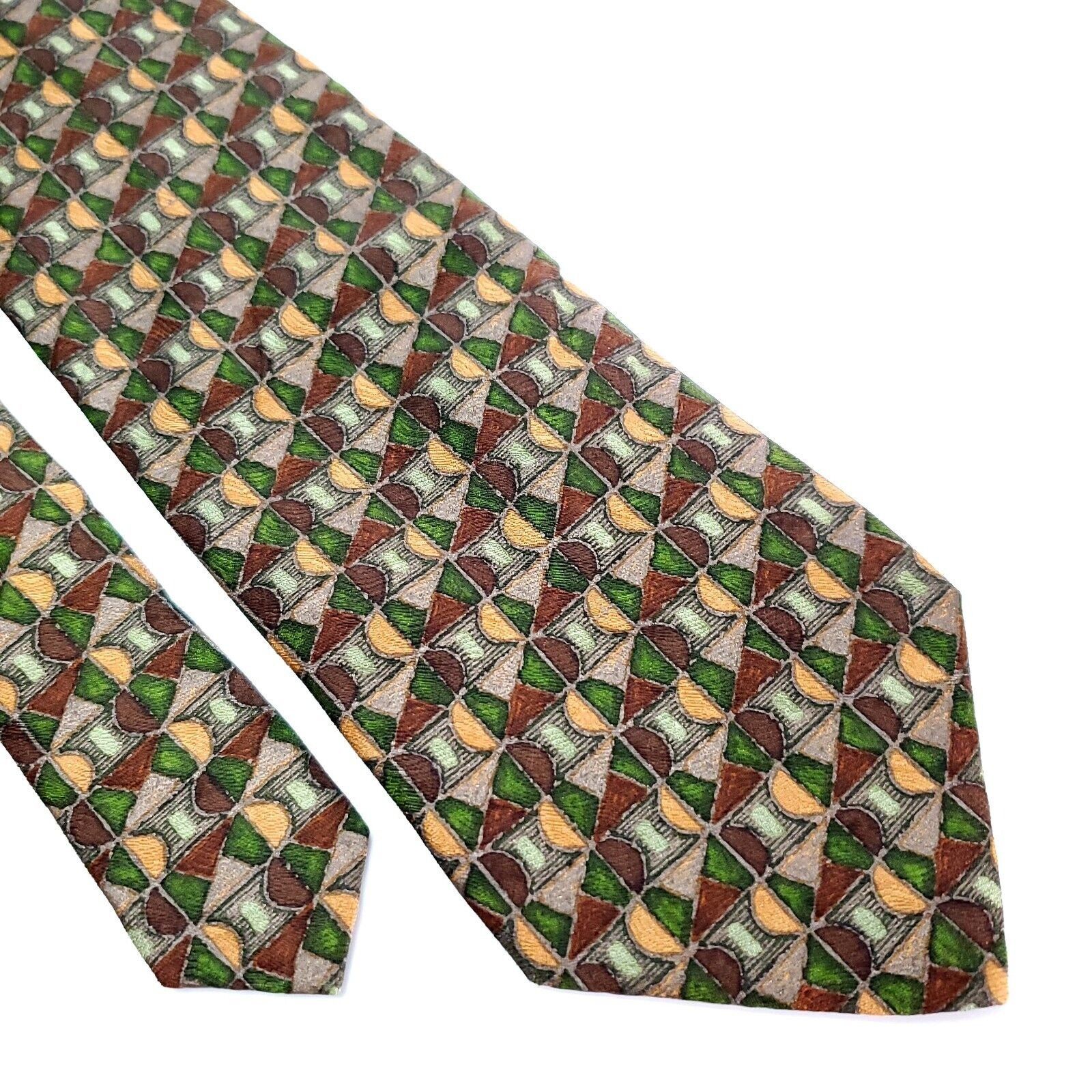 Barneys New York Barney's New York Brown Green Geometric Abstract Short Silk Size ONE SIZE - 1 Thumbnail