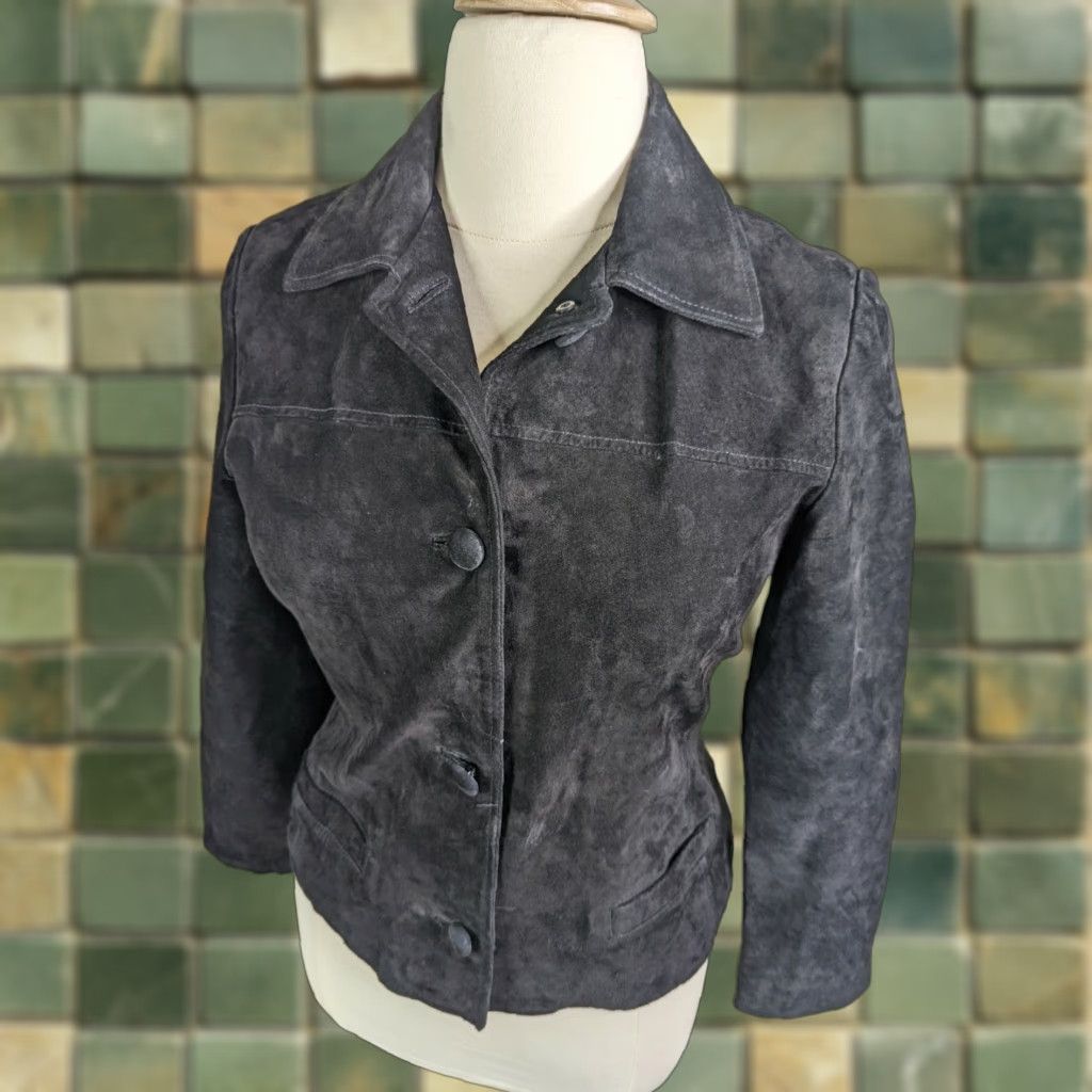 Vintage VINTAGE Jacqueline Ferrar BLACK SUEDE LEATHER JACKET COAT LARGE Women’s Jacket Small? (Note: this is incorrect) Size L / US 10 / IT 46 - 1 Thumbnail