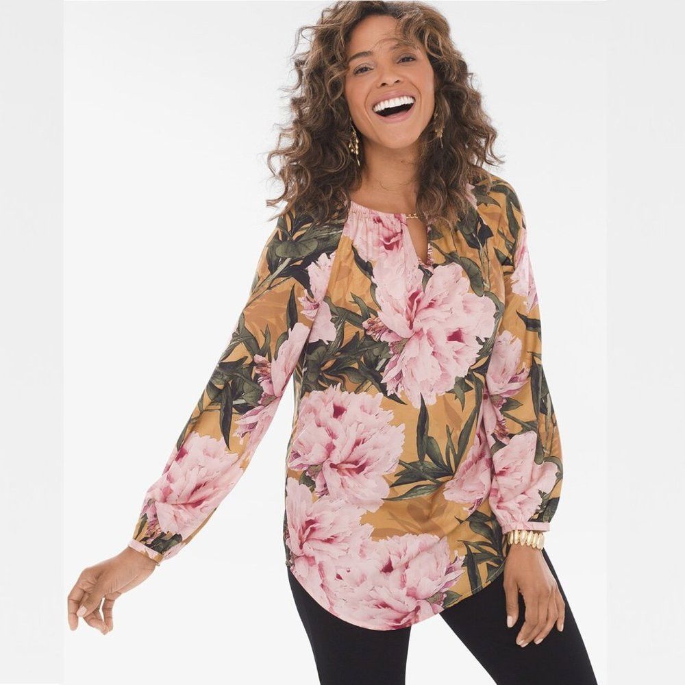 Chicos Chico's Floral Hardware-Trim Pullover Blouse Size 1 US M Size M / US 6-8 / IT 42-44 - 1 Thumbnail