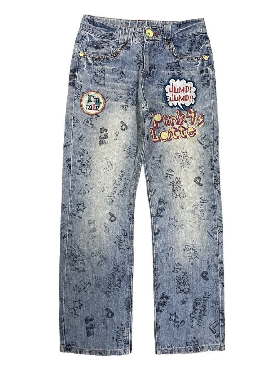 image of Avant Garde Punk Style Doodle Grafiti Jeans in Indigo, Women's (Size 26)