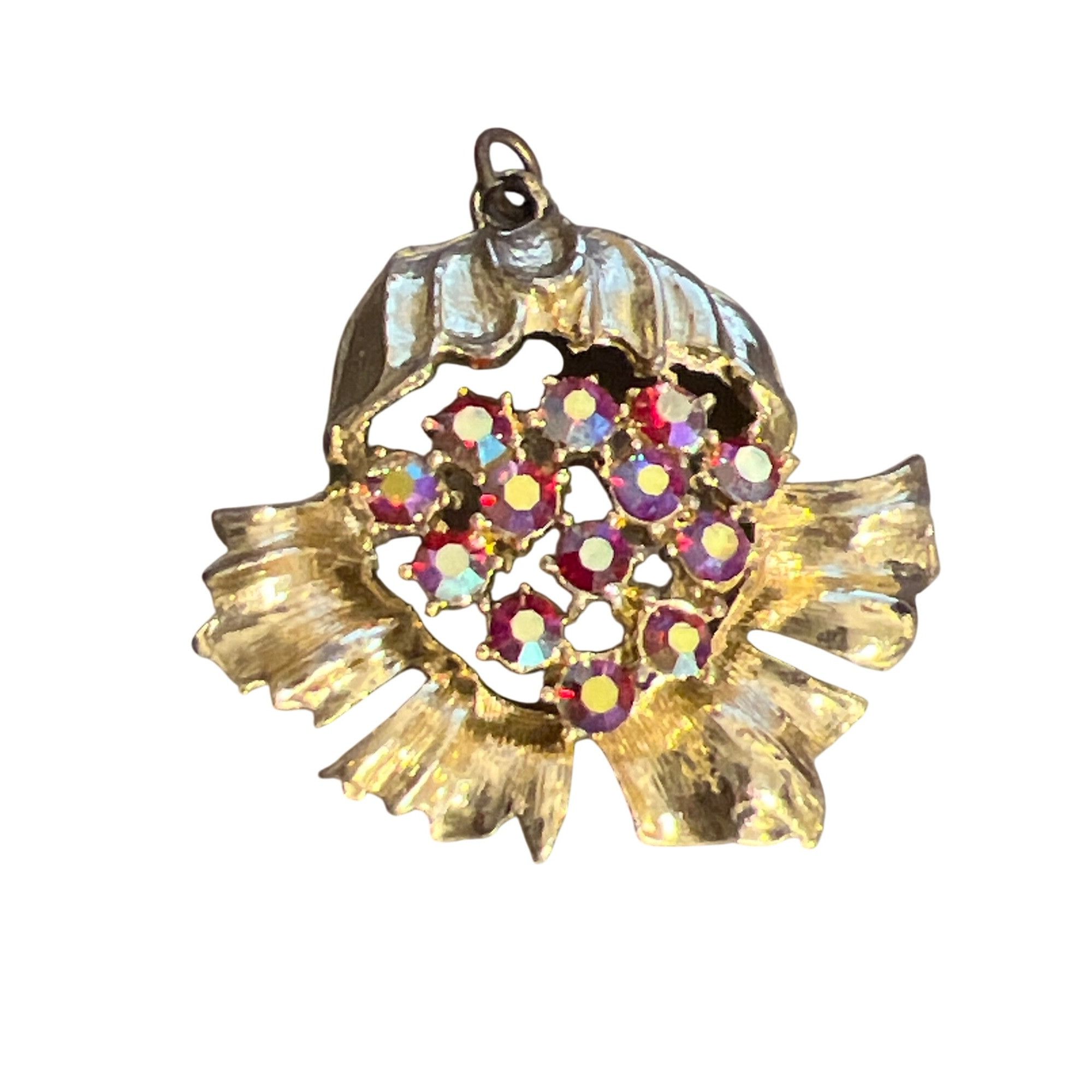 Other Vintage Floral Pendant Pink Red Aurora Borealis Rhinestones Size ONE SIZE - 1 Thumbnail