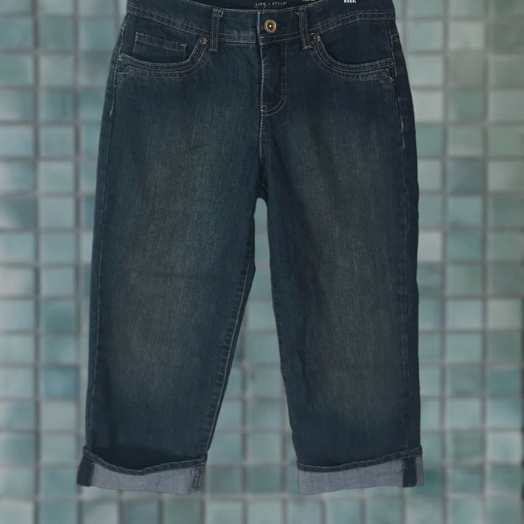 Denime Womens Sonoma Life + Style Straight Cuffed Stretch Blue Denim Capri Jeans Size 4 Size 27" / US 4 / IT 40 - 1 Thumbnail