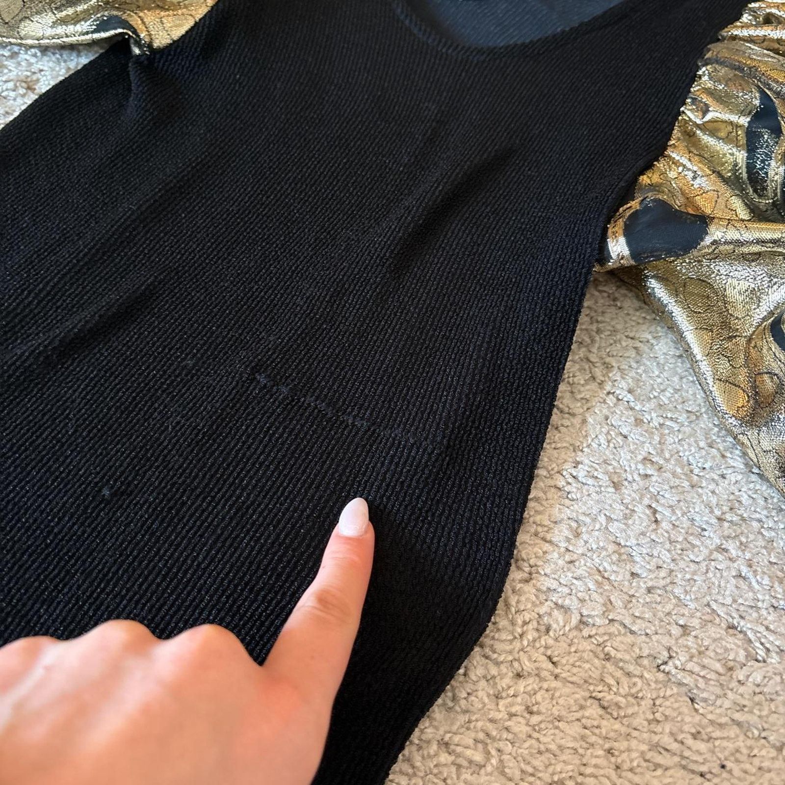 Vintage 80s Vintage Black Gold Metallic Heart Puff Sleeve Gown Size S / US 4 / IT 40 - 7 Thumbnail
