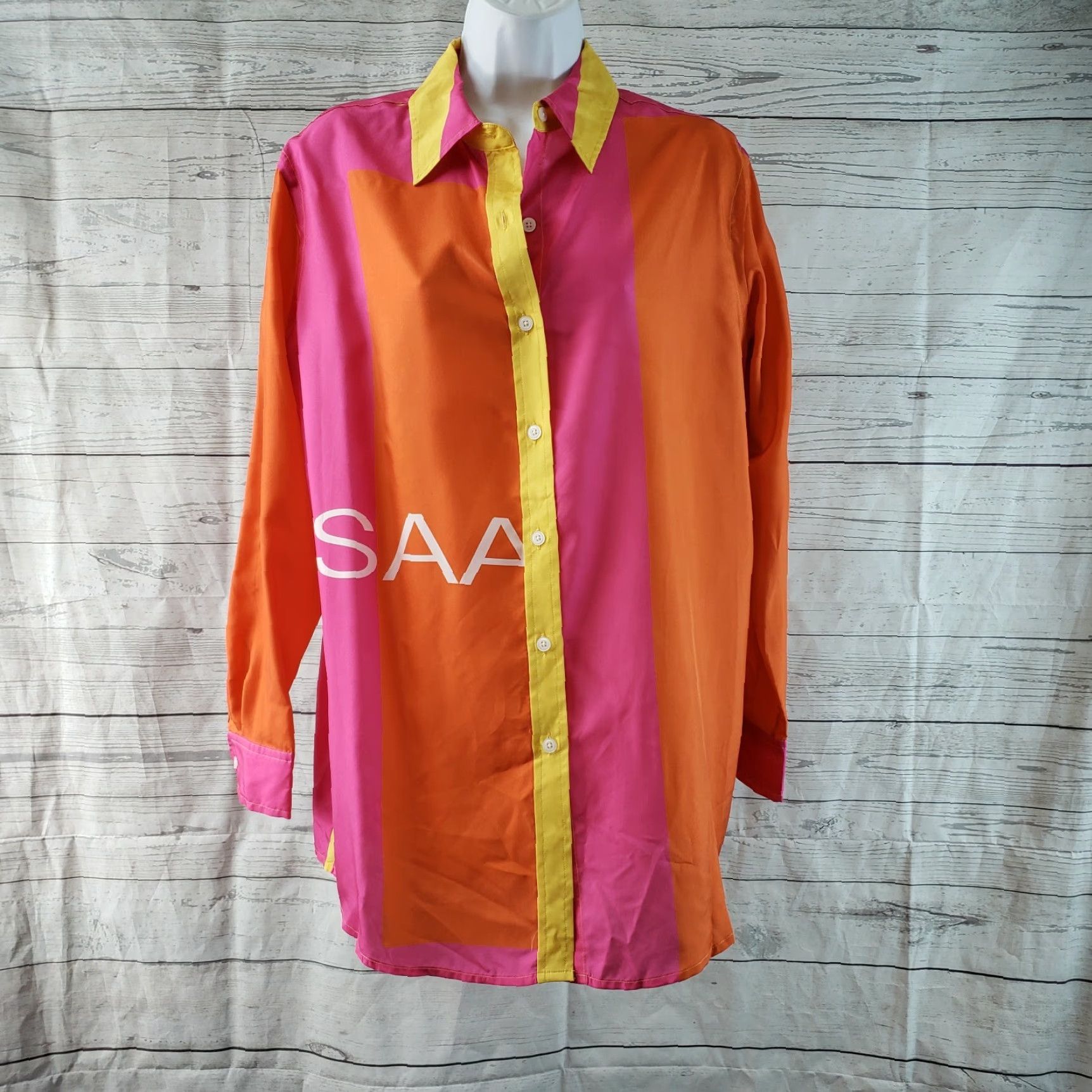 Isaac Mizrahi Isaac Mizrahi for Target Womens Blouse Sz Small Silk Multicolor Long Sleeve Collared Shirt Womens Size S / US 4 / IT 40 - 2 Thumbnail
