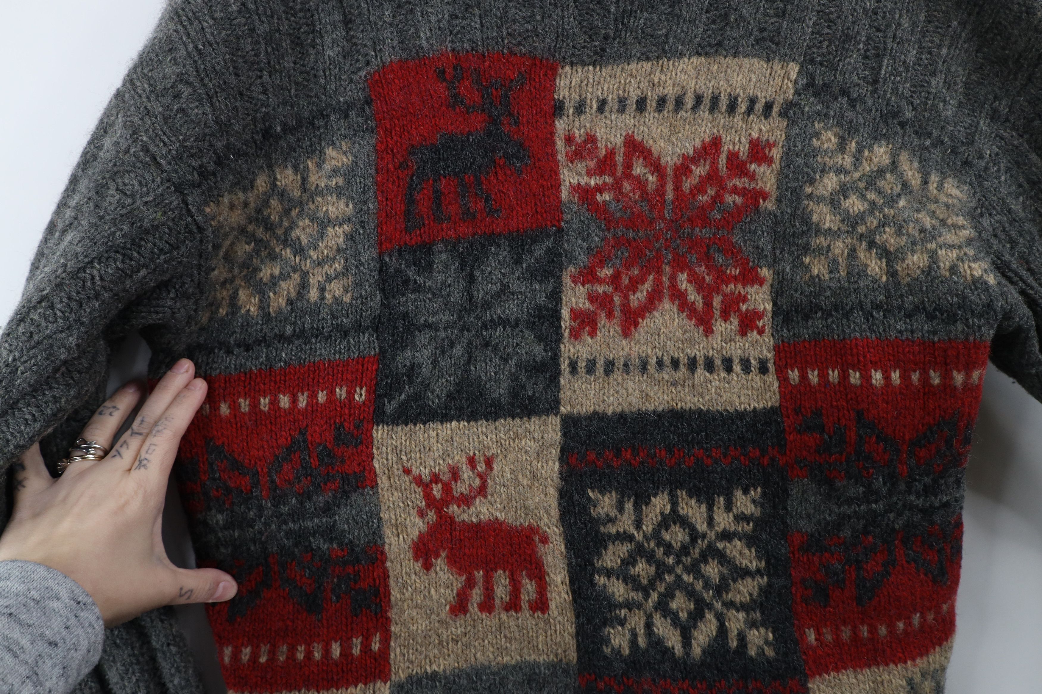 Vintage × Woolrich Woolen Mills Vintage 90s Woolrich Knit Moose Snowflake Patchwork Sweater Size M / US 6-8 / IT 42-44 - 4 Thumbnail