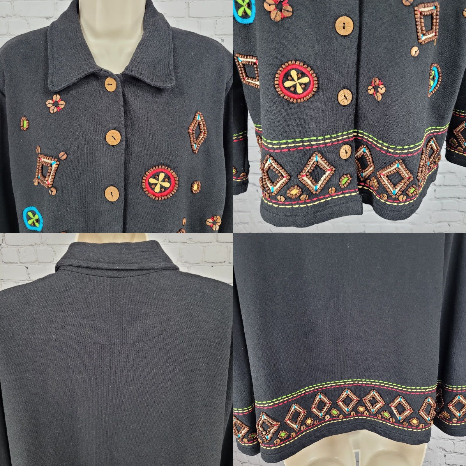 Coldwater Creek Coldwater Creek Jacket Women Medium Black Knit Beaded Embroidered Buttoned Collared Size M / US 6-8 / IT 42-44 - 8 Thumbnail