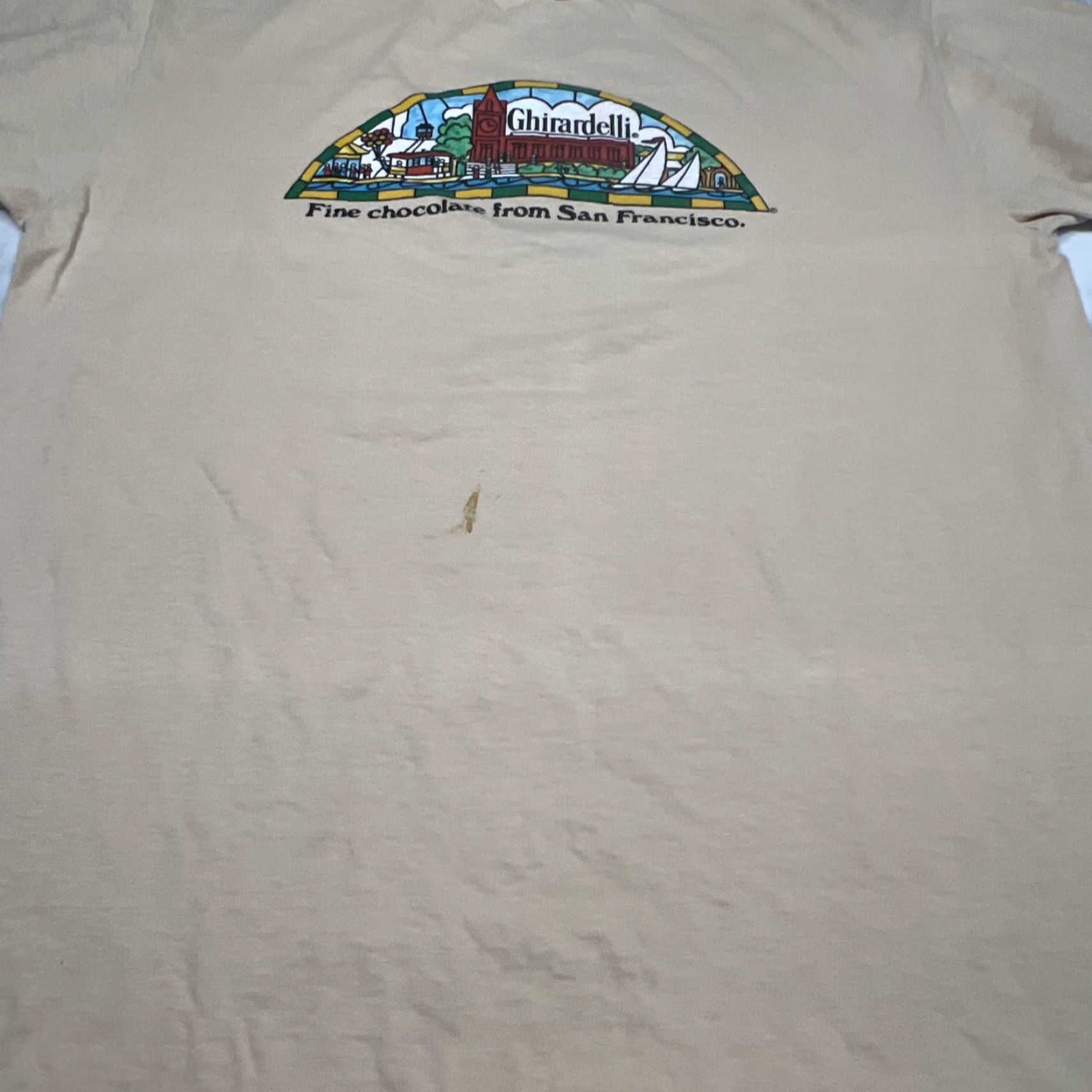Vintage VINTAGE Ghirardelli Fine Chocolate San Francisco Graphic Shirt XL Unisex Tan 1980s Single Stitch Mens Womens Size US XL / EU 56 / 4 - 7 Thumbnail