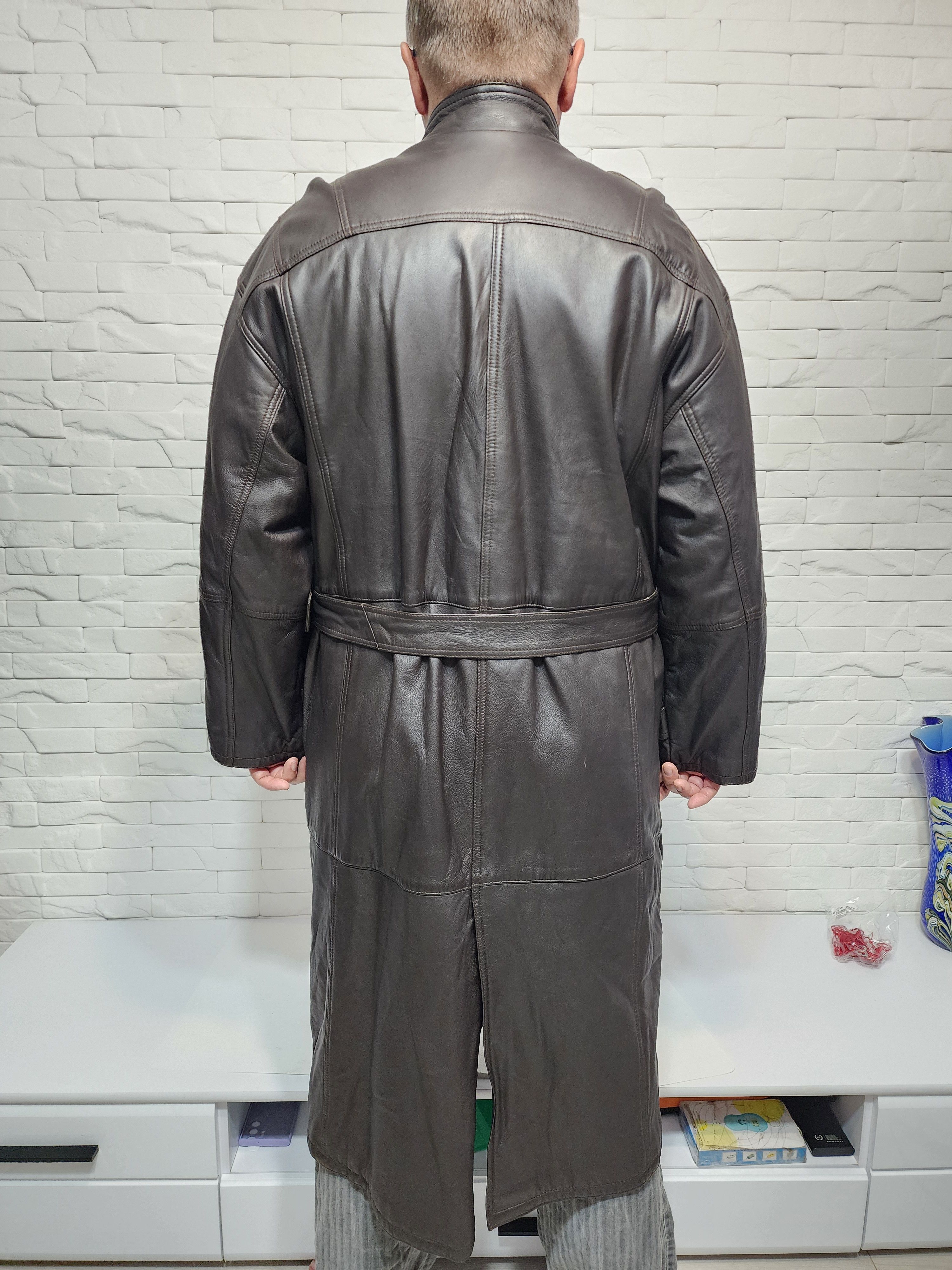 Designer Brown Genuine Leather Men's Coat with Belt Size US L / EU 52-54 / 3 - 4 Thumbnail
