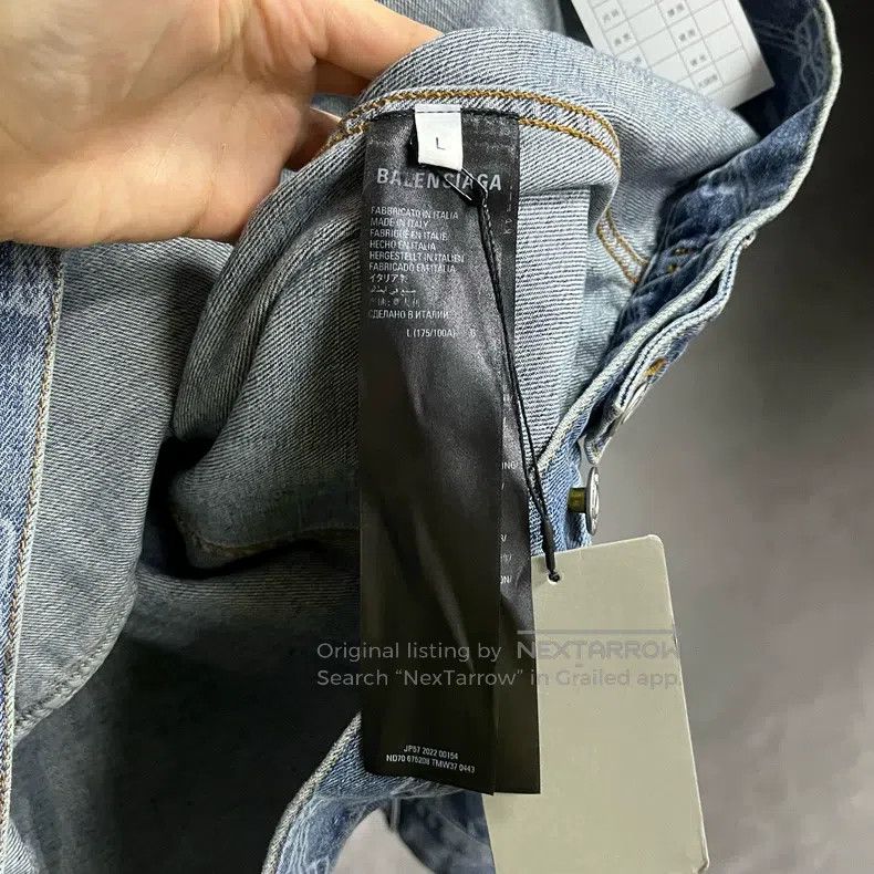 Balenciaga Balenciaga Blue Logo Full Print Single Row Button Down Den Size US L / EU 52-54 / 3 - 5 Thumbnail