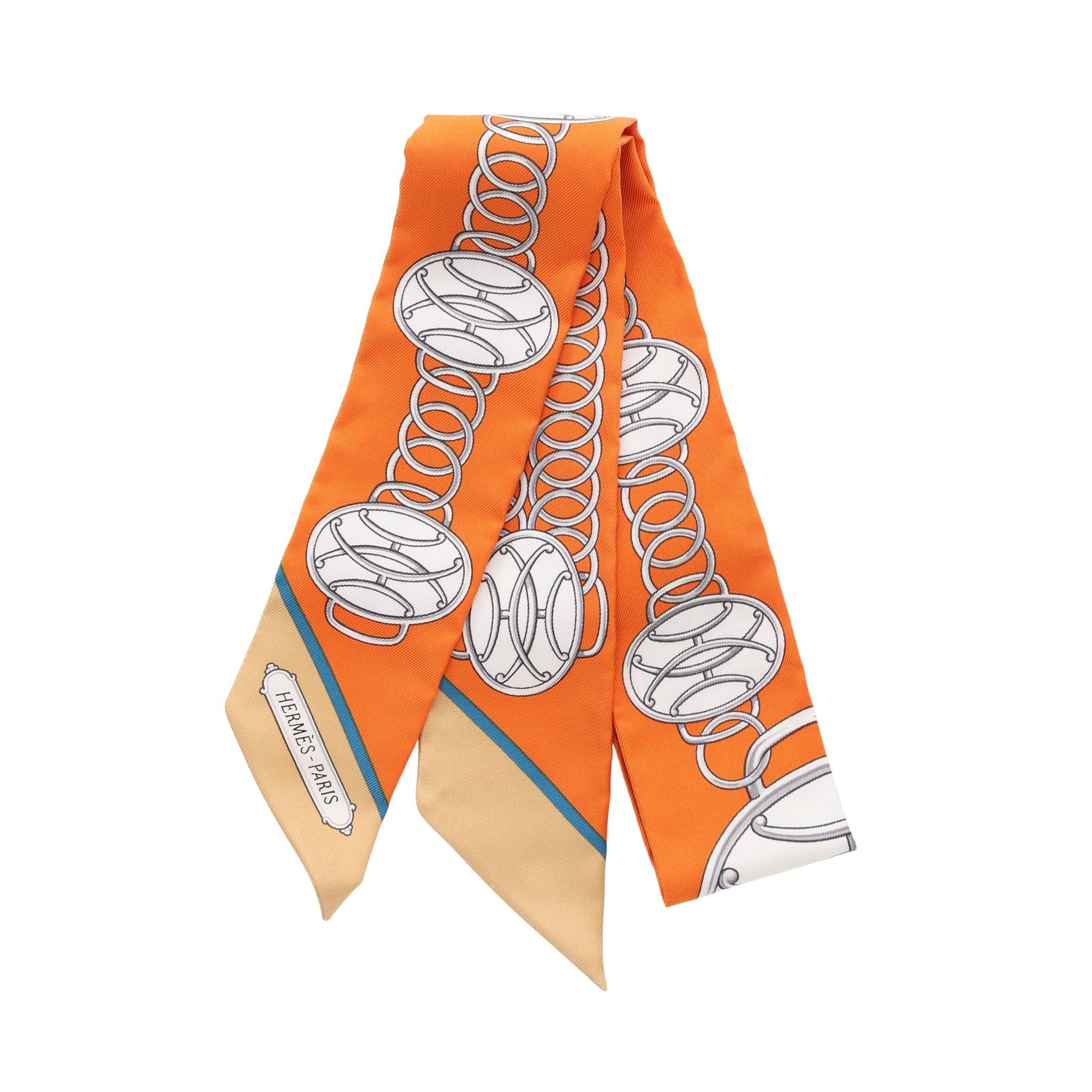 Hermes Hermes Twilly Lift Profile Ribbon Scarf Silk Orange Multicolor Size ONE SIZE - 1 Thumbnail