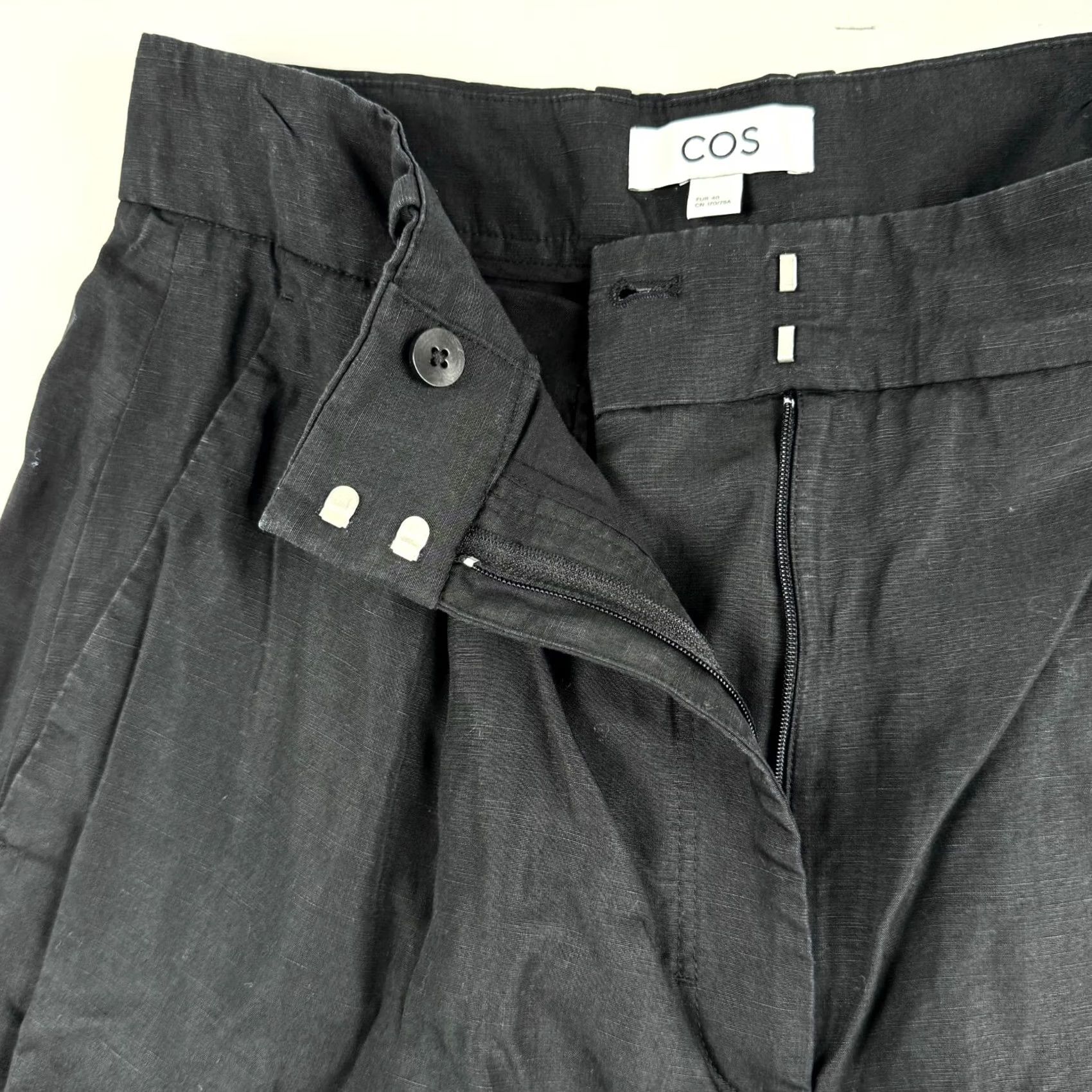 Cos COS Dress Pants Women's EU 40 Lyocell Linen Pleated Wide-Leg High Waist Black Pants Size 27" / US 4 / IT 40 - 2 Thumbnail