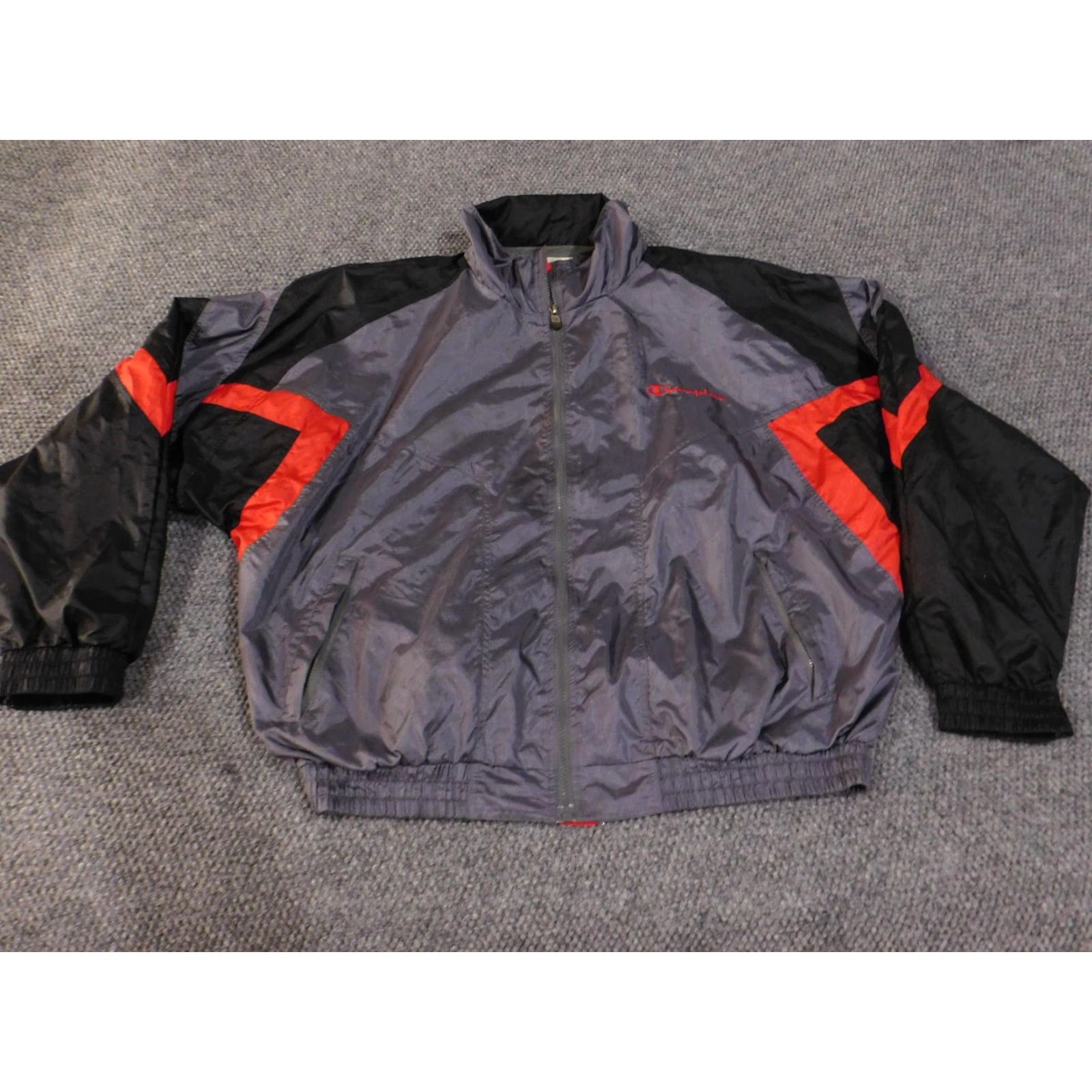 Champion VINTAGE Champion Jacket Mens XL Black Gray Red Nylon Windbreaker Spell Out 90s Size US XL / EU 56 / 4 - 3 Thumbnail