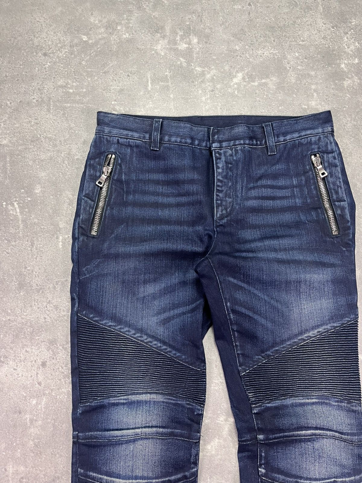 Balmain Balmain Paris Navy Dark Blue Zip Pockets Biker Jeans 31 Size US 31 - 5 Thumbnail