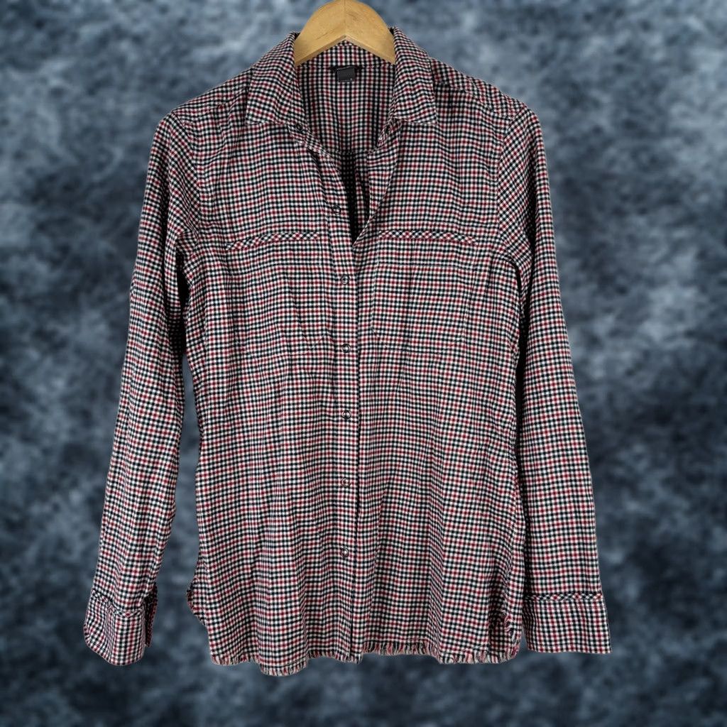 Eddie Bauer Eddie Bauer Womens Shirt S Red Gingham Plaid Long Sleeve Button Up Raw Hem Size S / US 4 / IT 40 - 1 Thumbnail