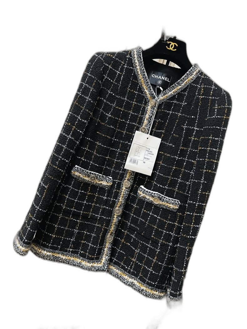 Chanel Chanel Black Plaid Gold Trim Knit Jacket Size XS / US 0-2 / IT 36-38 - 1 Thumbnail