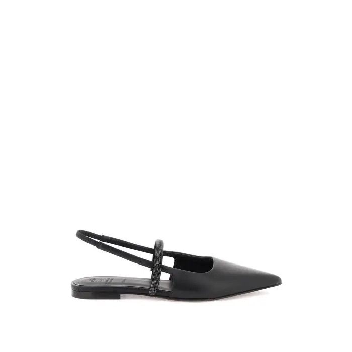 image of Brunello Cucinelli O1S22I1N0424 Slingback Ballet Flats In Black, Women's (Size 8)