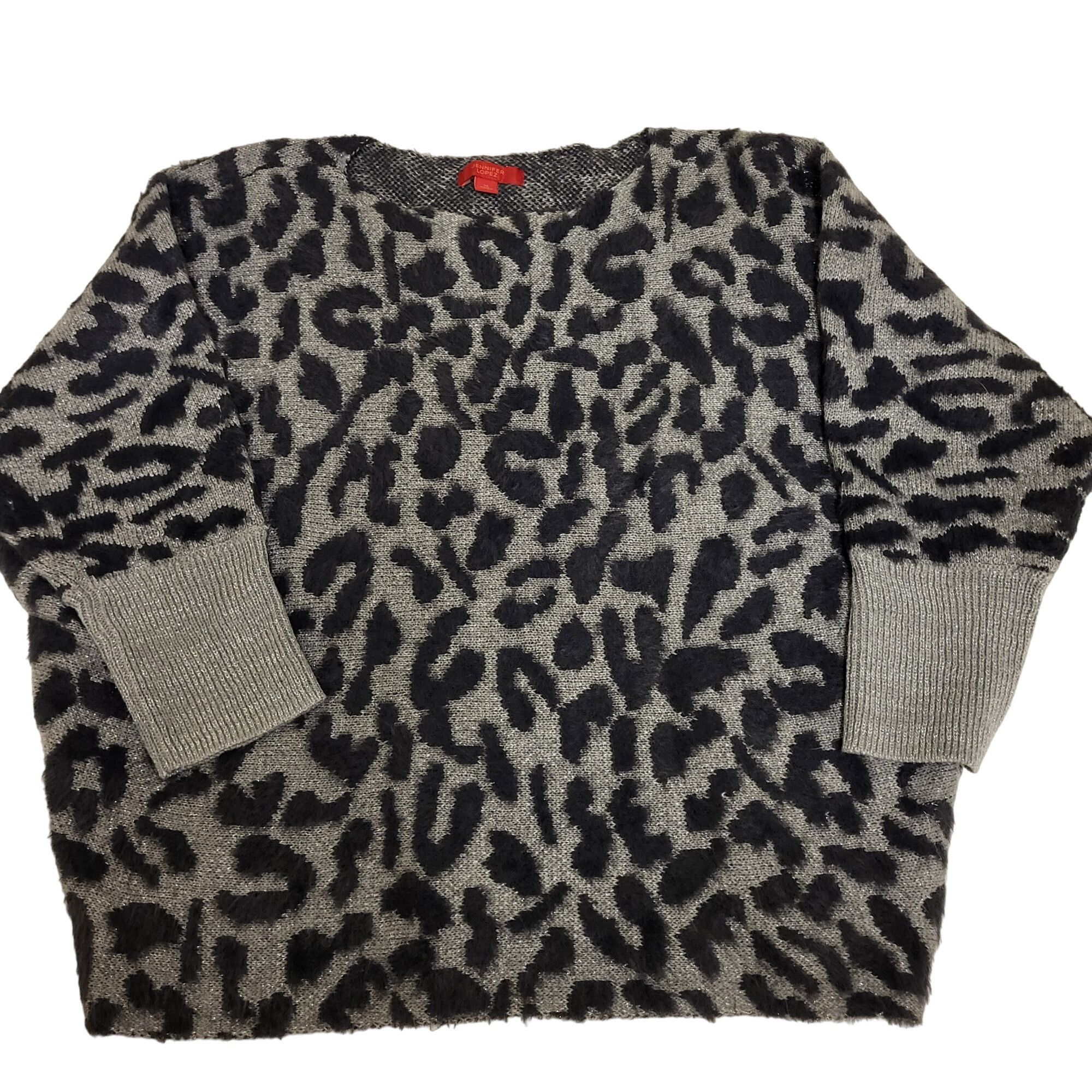 Jennifer Lopez Jennifer Lopez Sweater Womens Medium Gray Animal Leopard Pri Size XL / US 12-14 / IT 48-50 - 1 Thumbnail