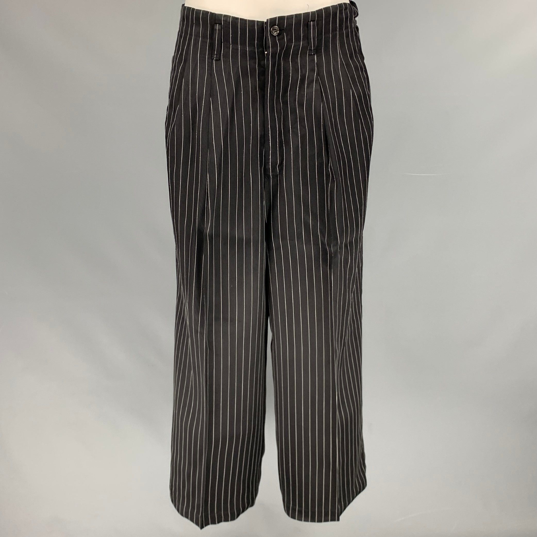 image of Comme Des Garcons 1980S Black White Rayon Stripe Wide Leg Dress Pants, Women's (Size 26)