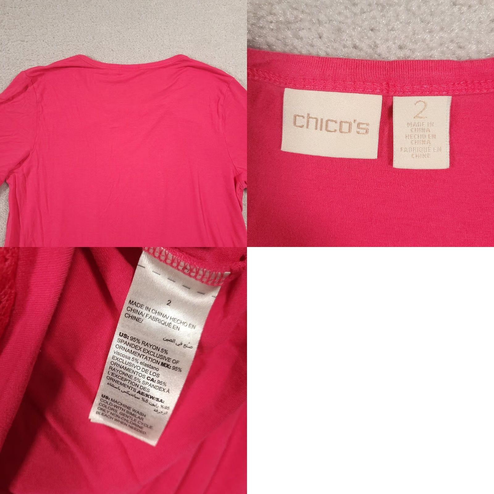 Vintage Chicos 2 Knit Top Pink Asymmetrical Hem Knit Lace Trim Short Sleeve Large Blouse Shirt Womens Vintage No Size L / US 10 / IT 46 - 9 Thumbnail
