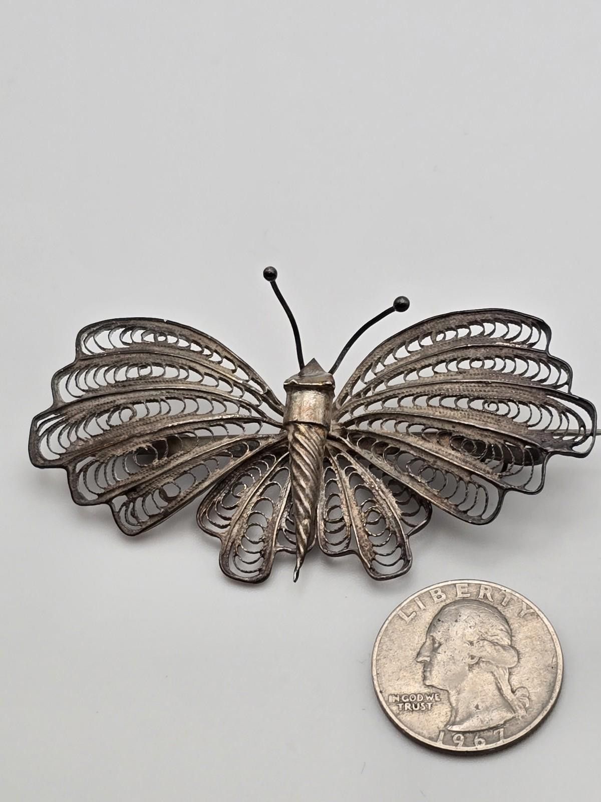 Other Antique Silver Filigree Butterfly & Layered Flower Brooch Size ONE SIZE - 4 Thumbnail
