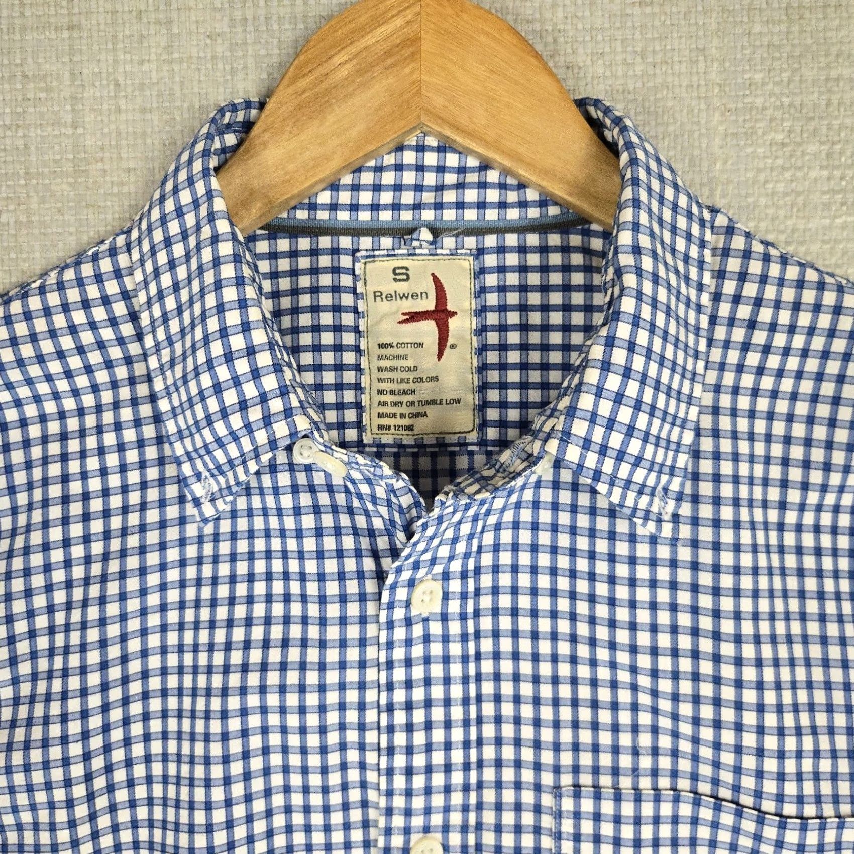 Relwen Relwen Shirt Mens S Blue Size Button Down White Gingham Checks Long Sleeve Size US S / EU 44-46 / 1 - 2 Thumbnail