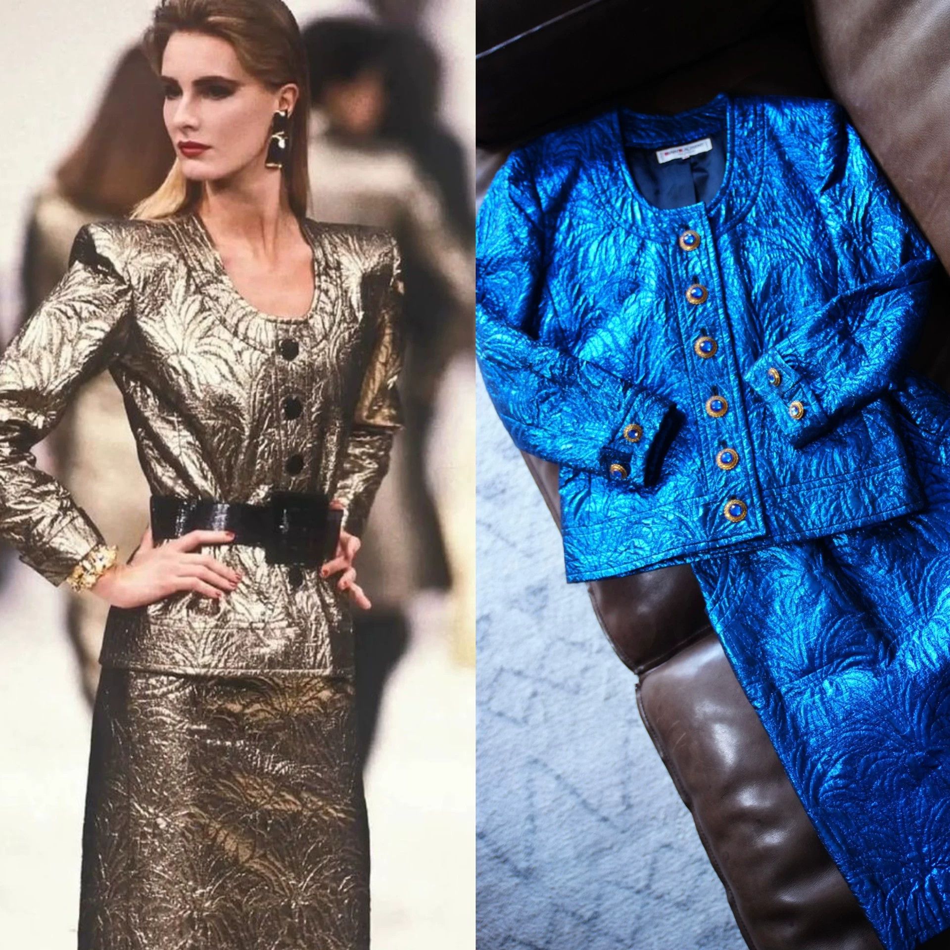 Yves Saint Laurent YSL 1986 Runway Embossed Nishijin Suit & Skirt Set Size XS / US 0-2 / IT 36-38 - 1 Thumbnail