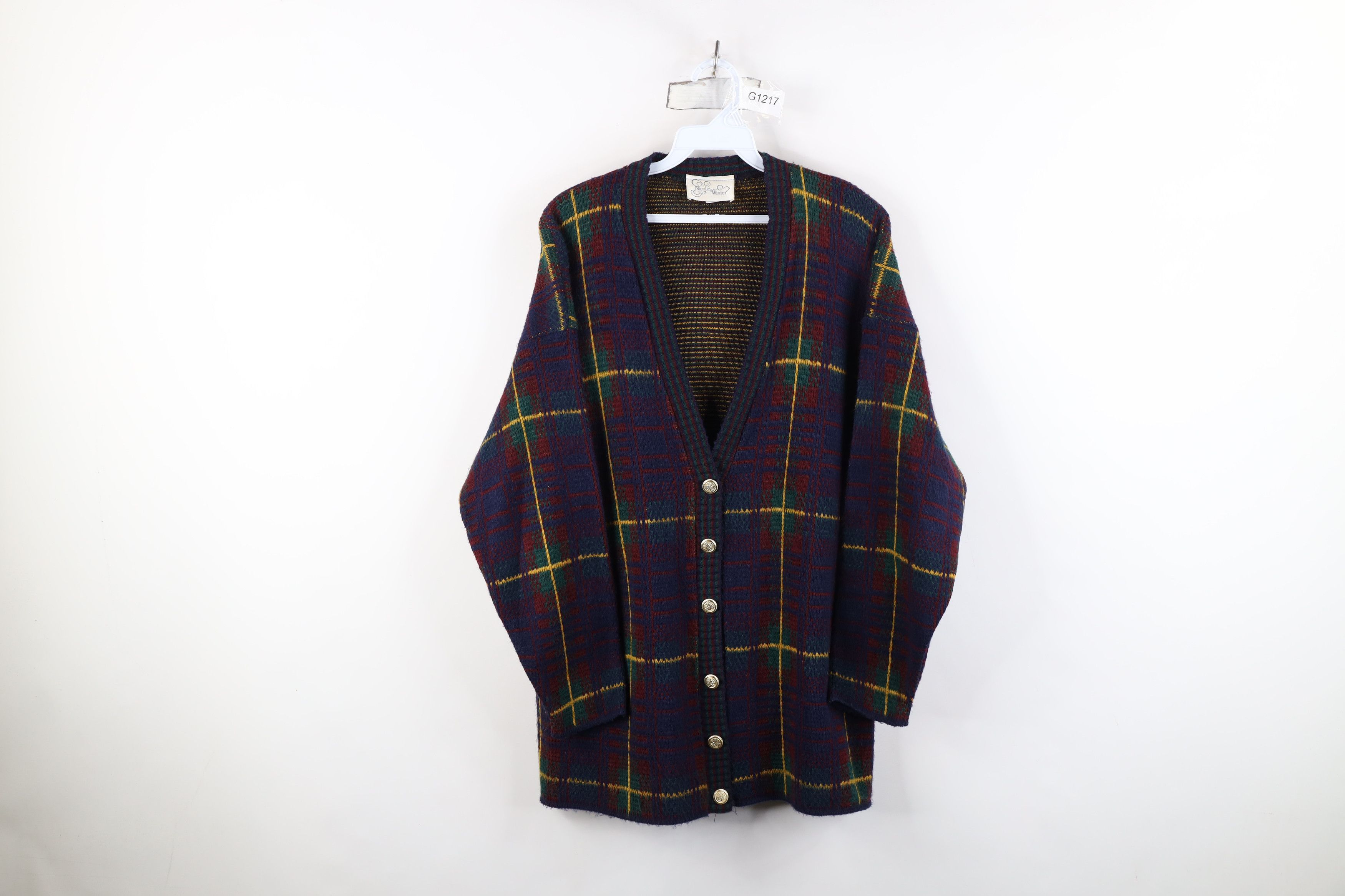 Vintage Vintage 90s Streetwear Plaid Knit Cardigan Sweater USA Size S / US 4 / IT 40 - 1 Thumbnail