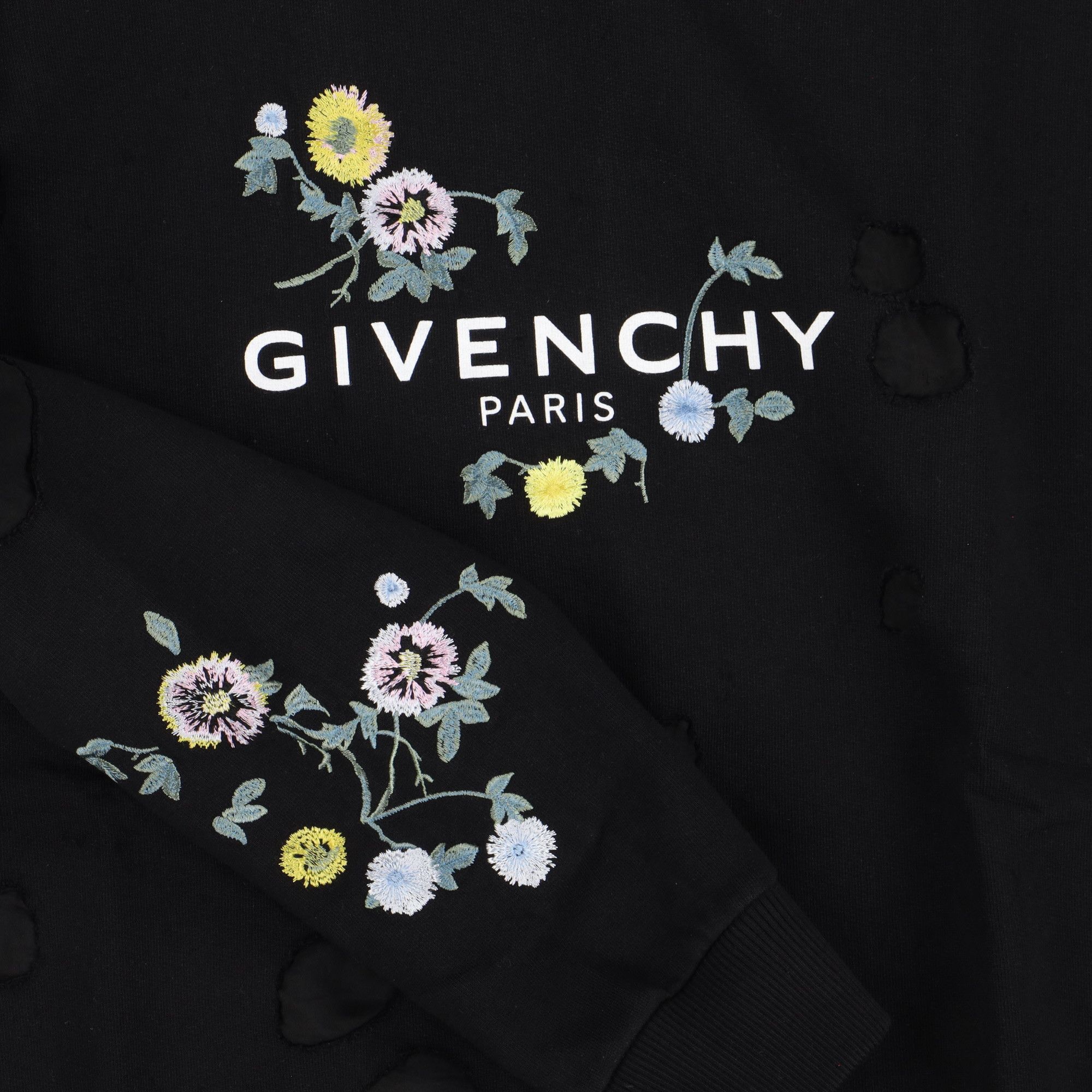 Givenchy Black Floral Embroidered Destroyed Logo Hoodie Size L / US 10 / IT 46 - 6 Thumbnail