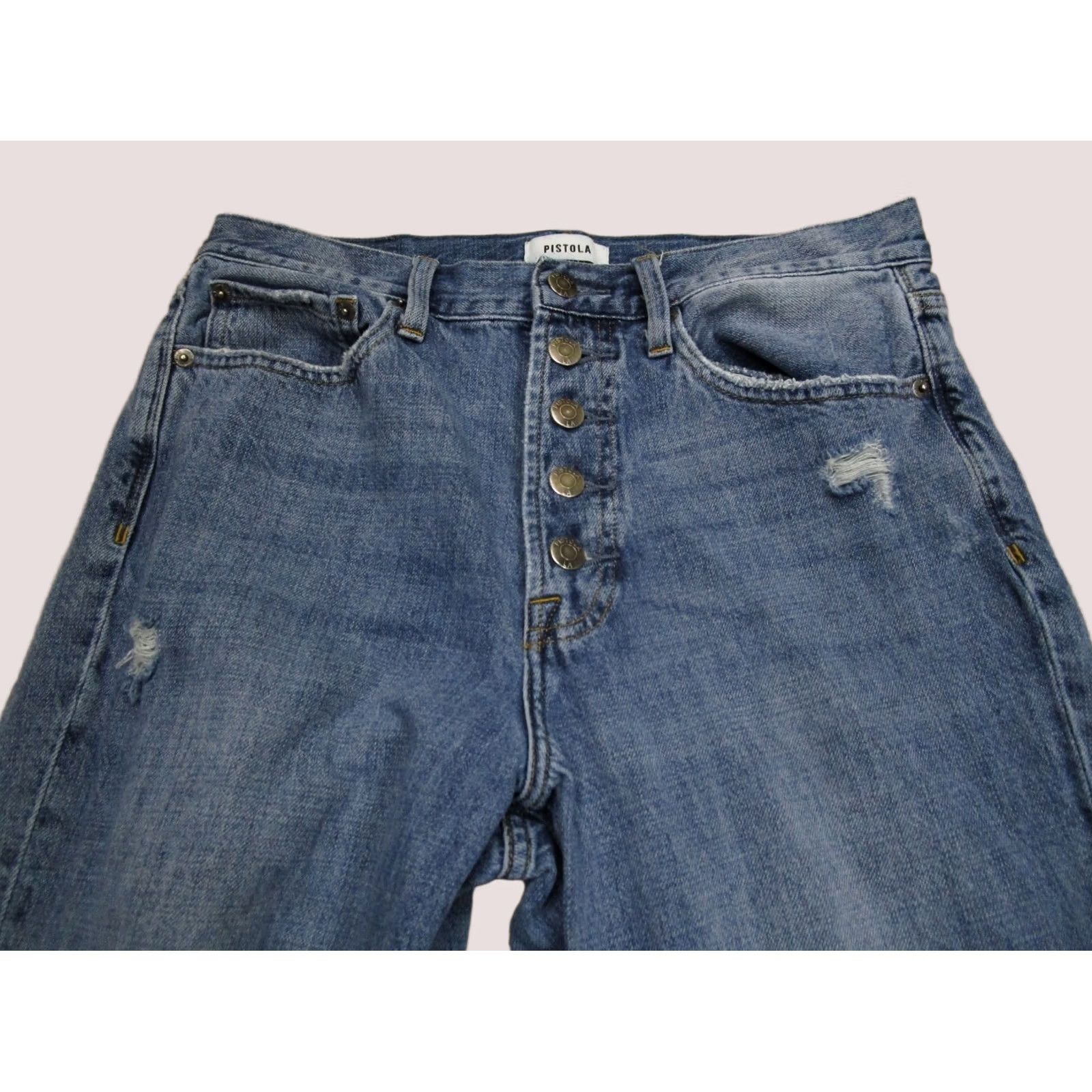 Pistola Pistola Jeans Women 29 Blue High Rise Straight Button Fly Pants Distressed Denim Jeans Size 29" - 1 Thumbnail