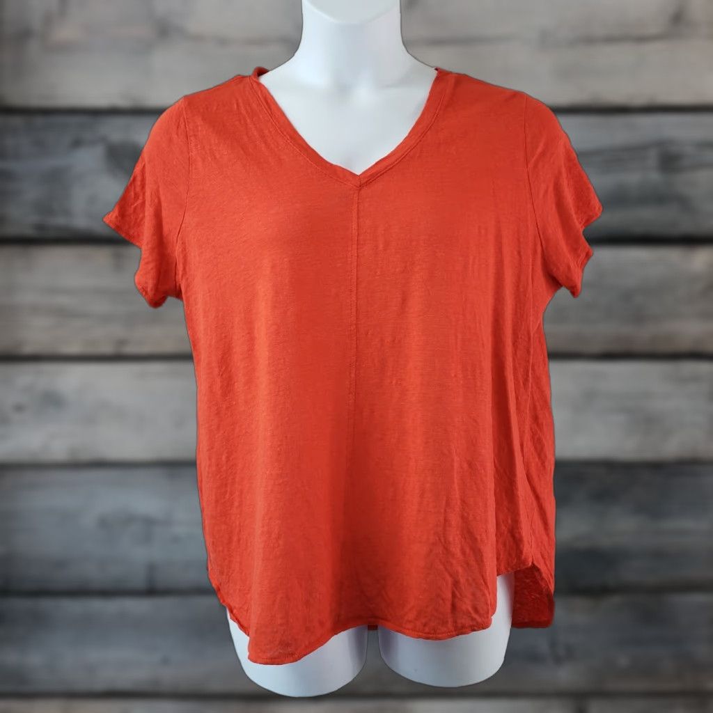 Vintage Tahari Womens Linen Tee 1X Solid Red/Orange Short Sleeve Shirt Adult Plus Size Linen T-Shirt Casual Womens Size 40" / US 18 - 1 Thumbnail