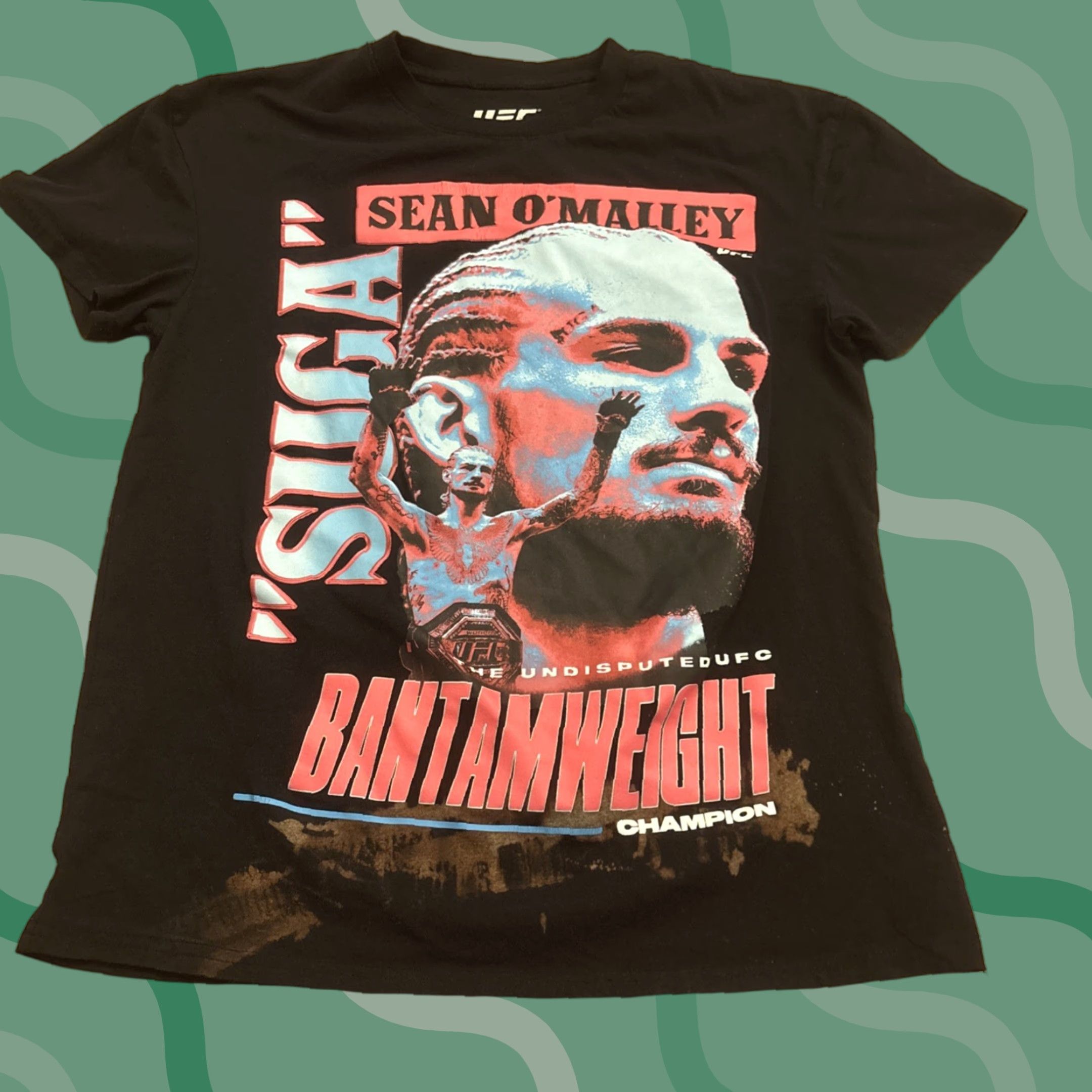 UFC T-Shirt Suga Sean O'Malley MMA Fighter Size Medium Black Mens Short Sleeve Shirt