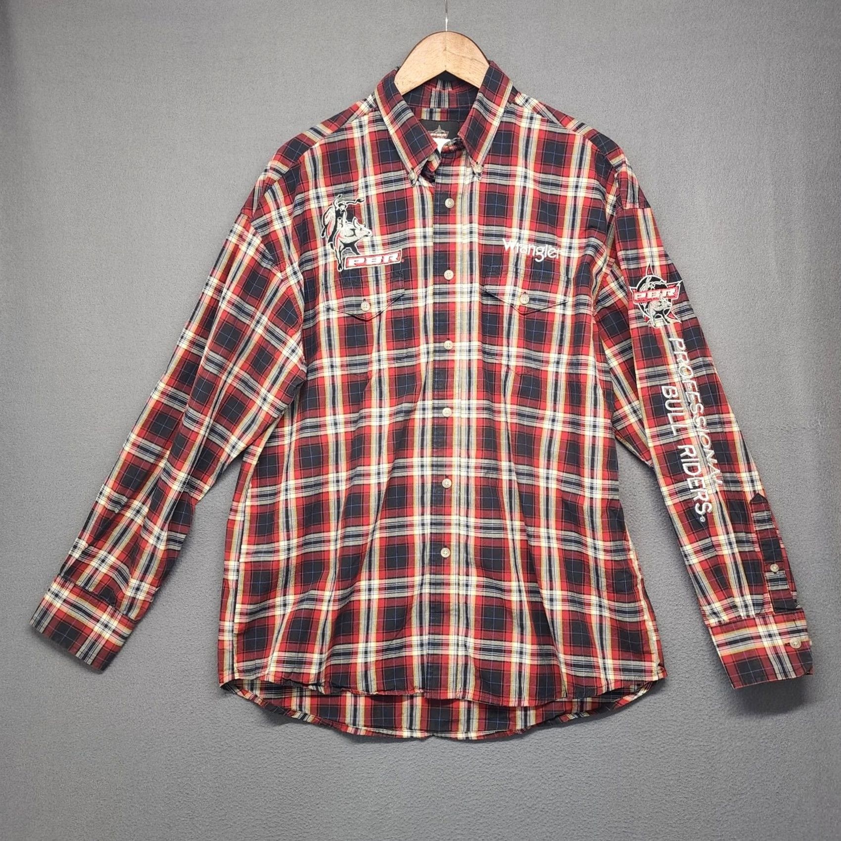 Wrangler VINTAGE? Wrangler PBR Shirt Mens Large Western Rodeo Button Up Red Plaid Embroidered Size US L / EU 52-54 / 3 - 2 Thumbnail