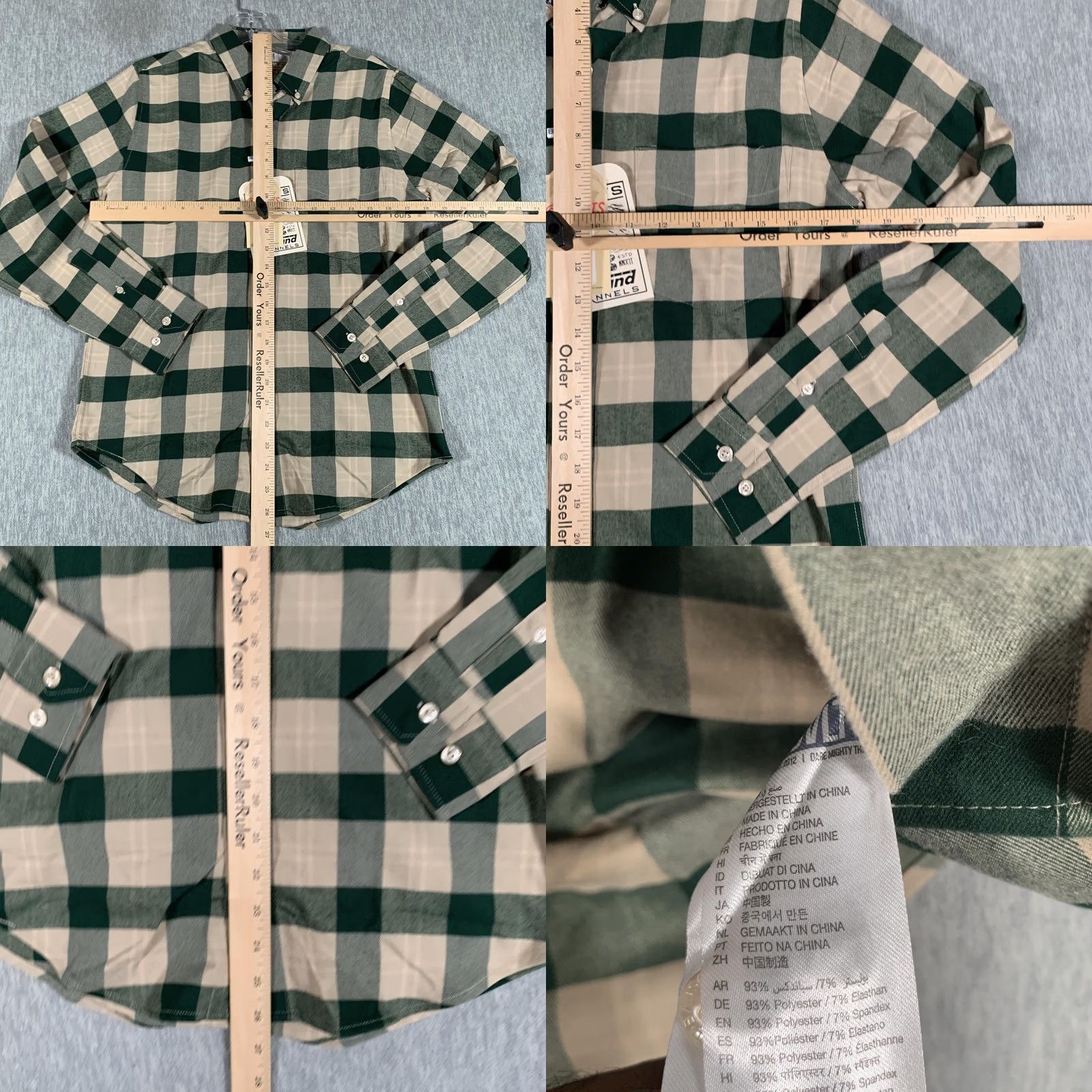 Vintage VINTAGE RSVLTS Borland Flannels Shirt Mens XS Green Tan Plaid Button Down Stretch Top Size US XS / EU 42 / 0 - 8 Thumbnail